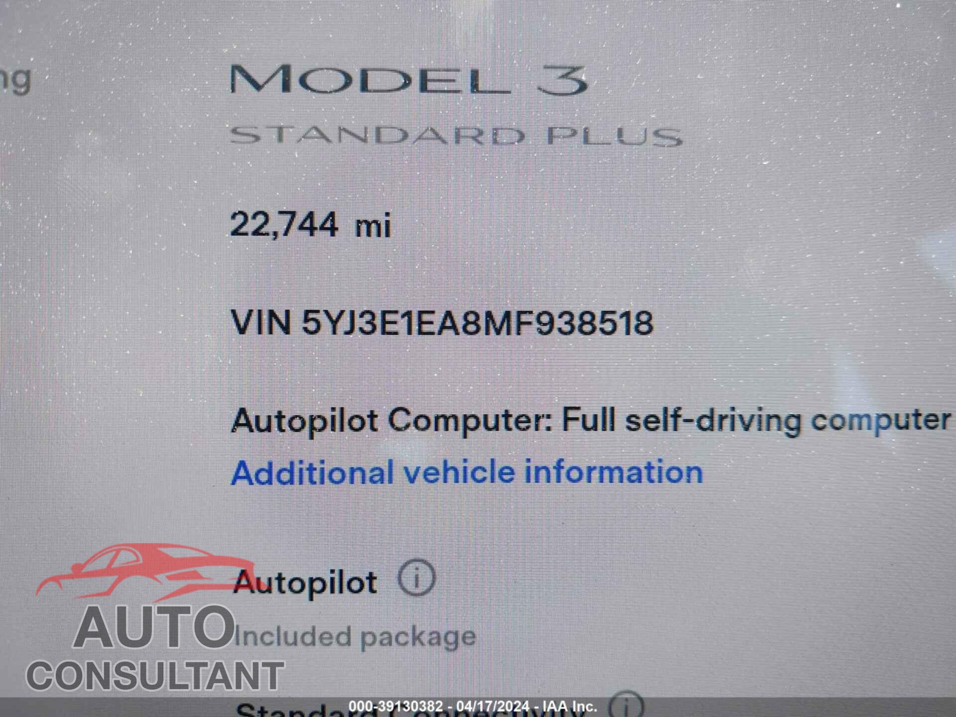 TESLA MODEL 3 2021 - 5YJ3E1EA8MF938518