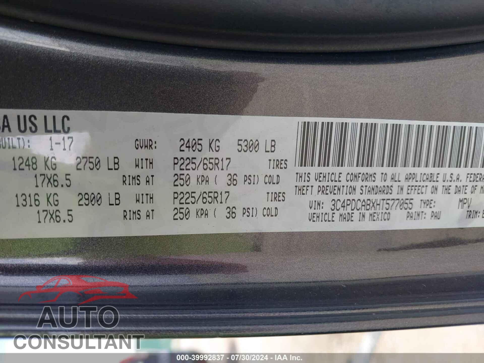 DODGE JOURNEY 2017 - 3C4PDCABXHT577055