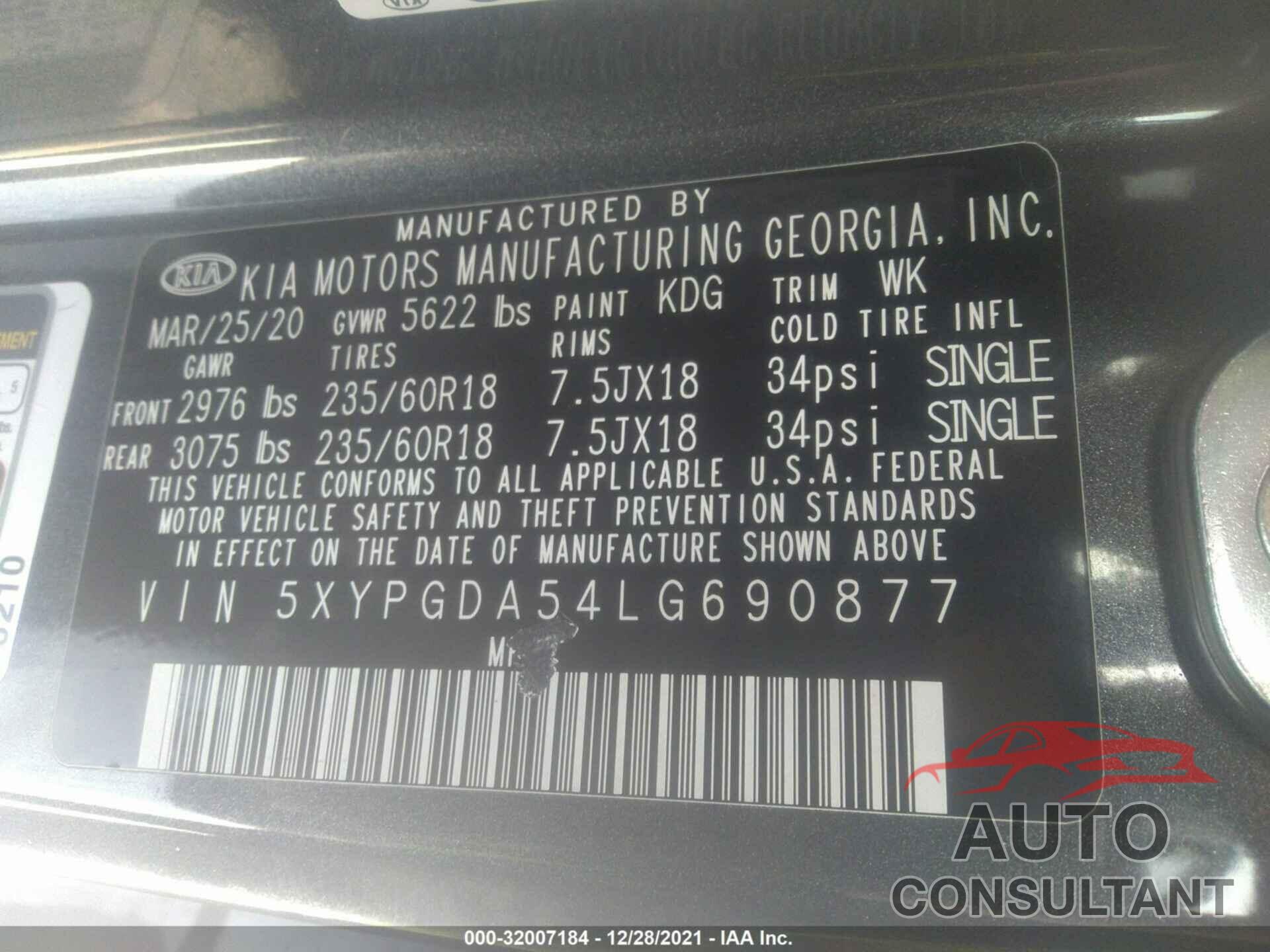 KIA SORENTO 2020 - 5XYPGDA54LG690877