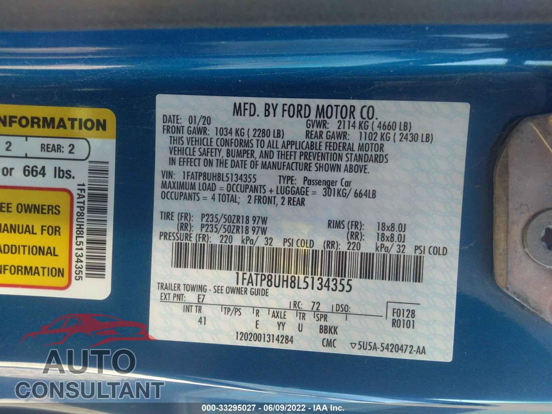 FORD MUSTANG 2020 - 1FATP8UH8L5134355