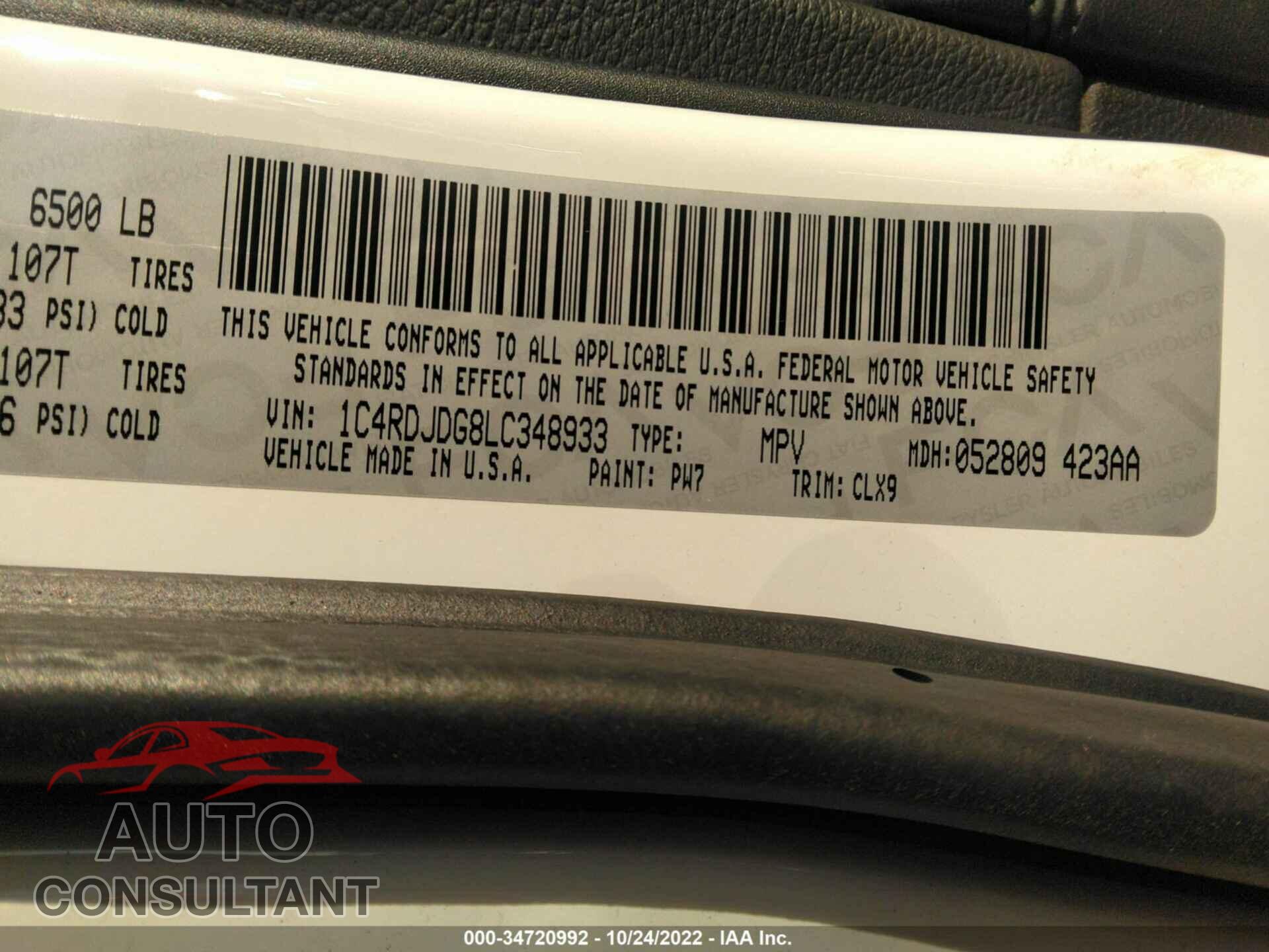 DODGE DURANGO 2020 - 1C4RDJDG8LC348933