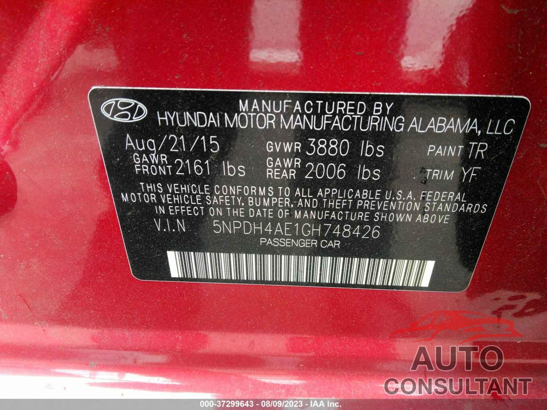 HYUNDAI ELANTRA 2016 - 5NPDH4AE1GH748426