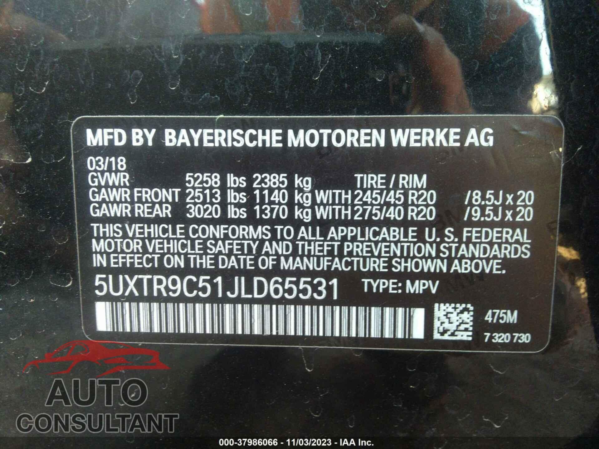 BMW X3 2018 - 5UXTR9C51JLD65531