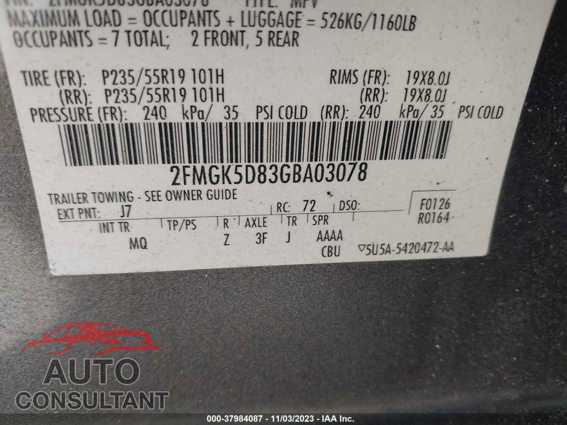 FORD FLEX 2016 - 2FMGK5D83GBA03078