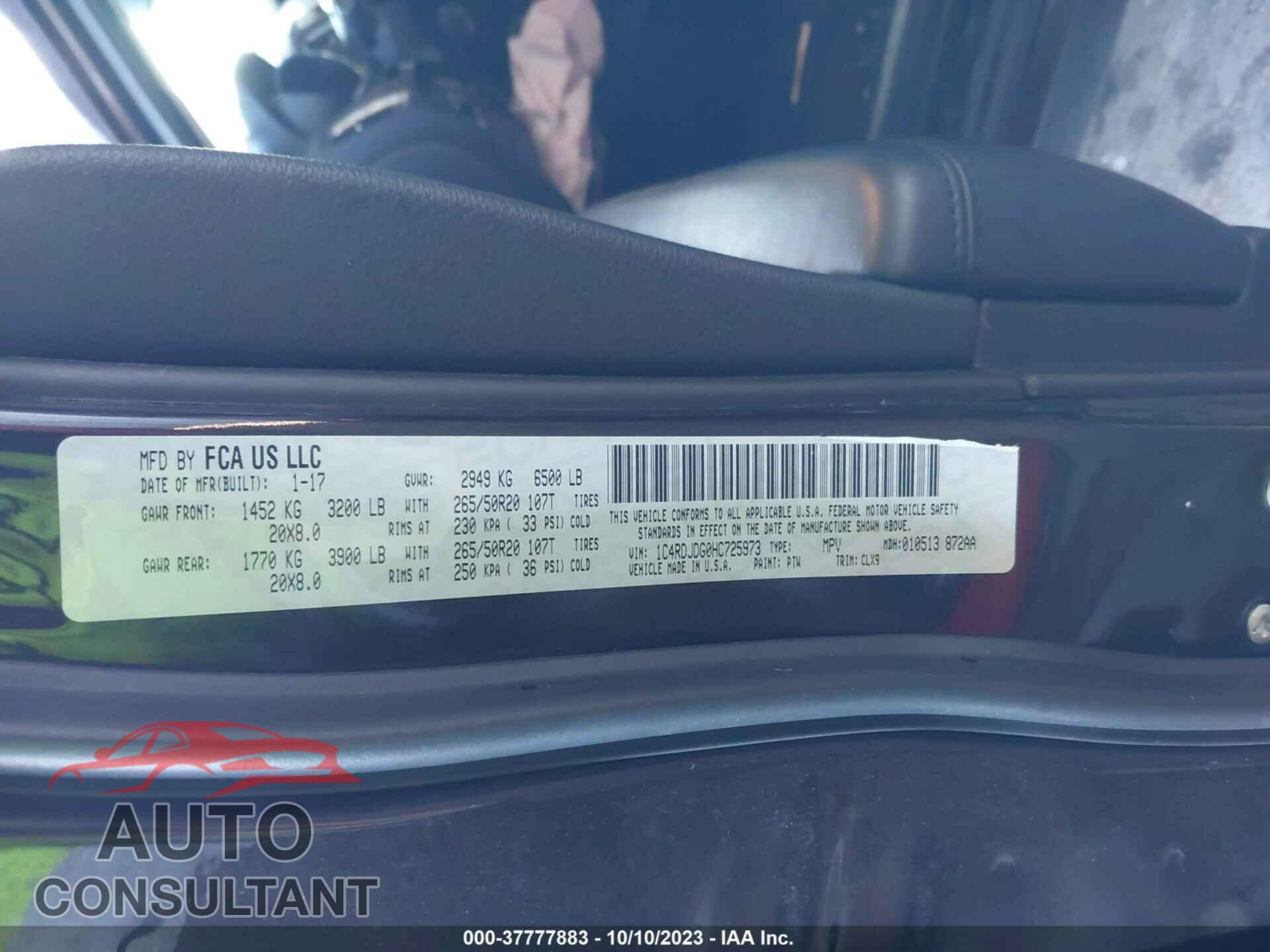 DODGE DURANGO 2017 - 1C4RDJDG0HC725973