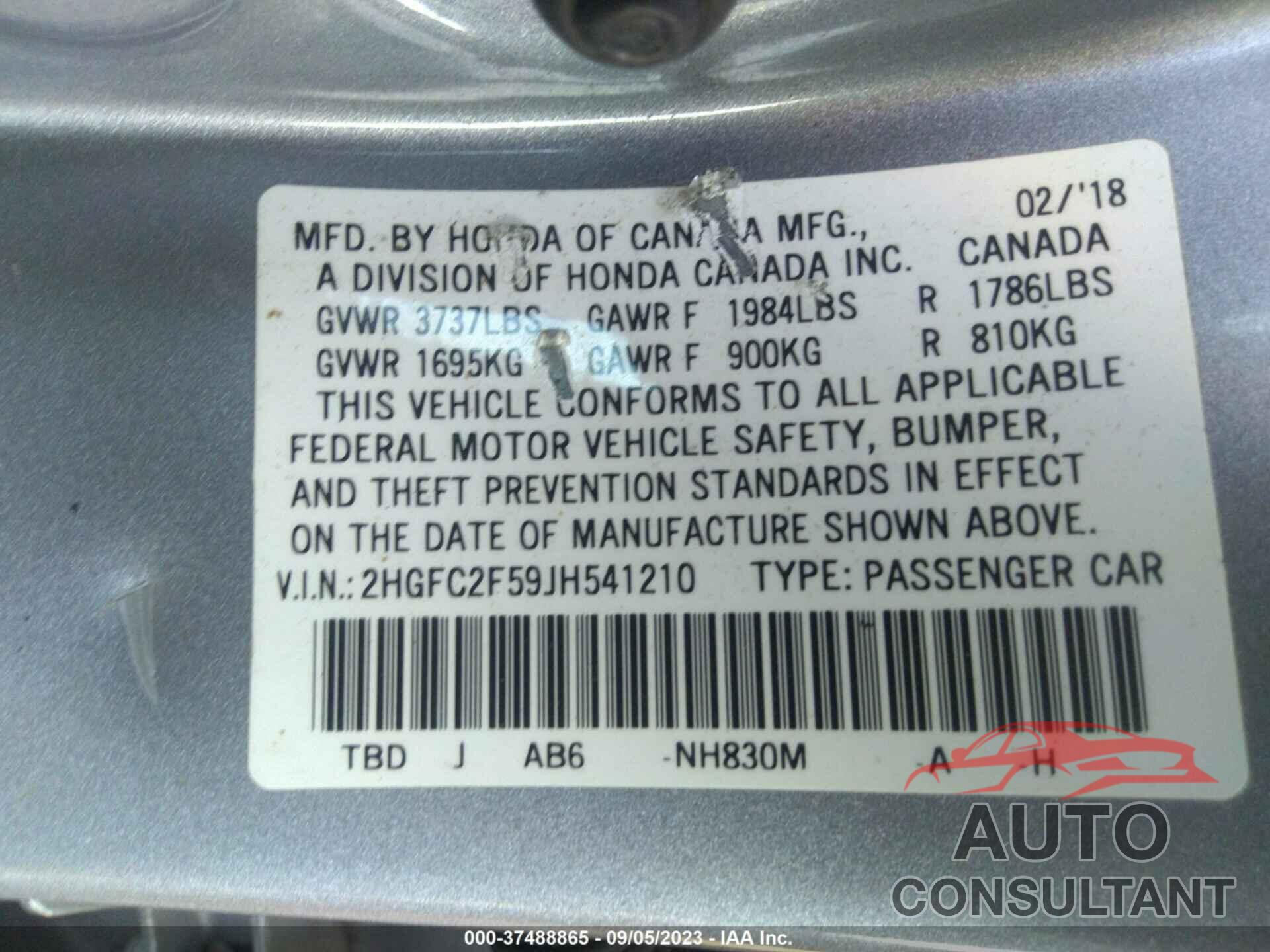 HONDA CIVIC 2018 - 2HGFC2F59JH541210