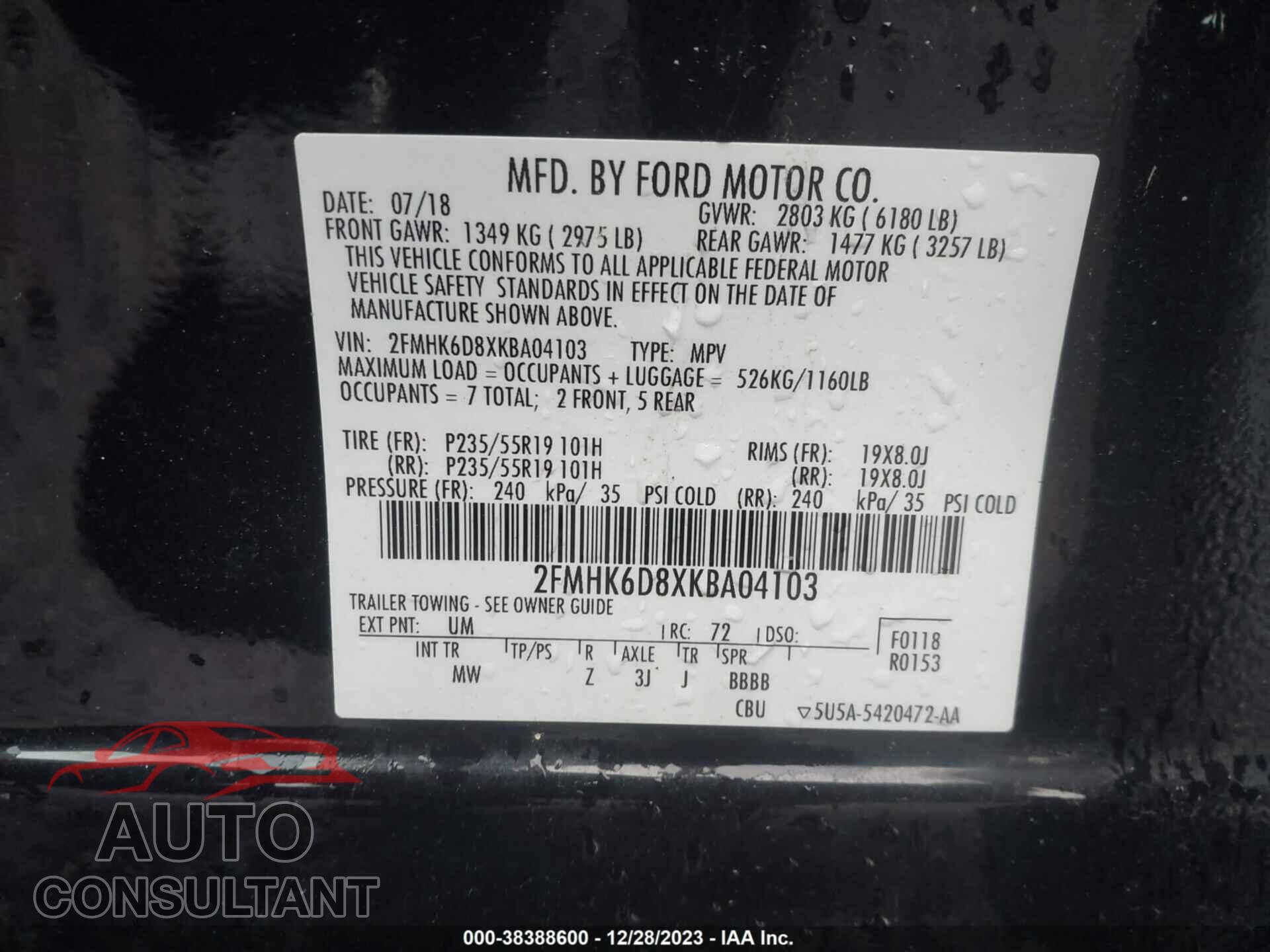 FORD FLEX 2019 - 2FMHK6D8XKBA04103