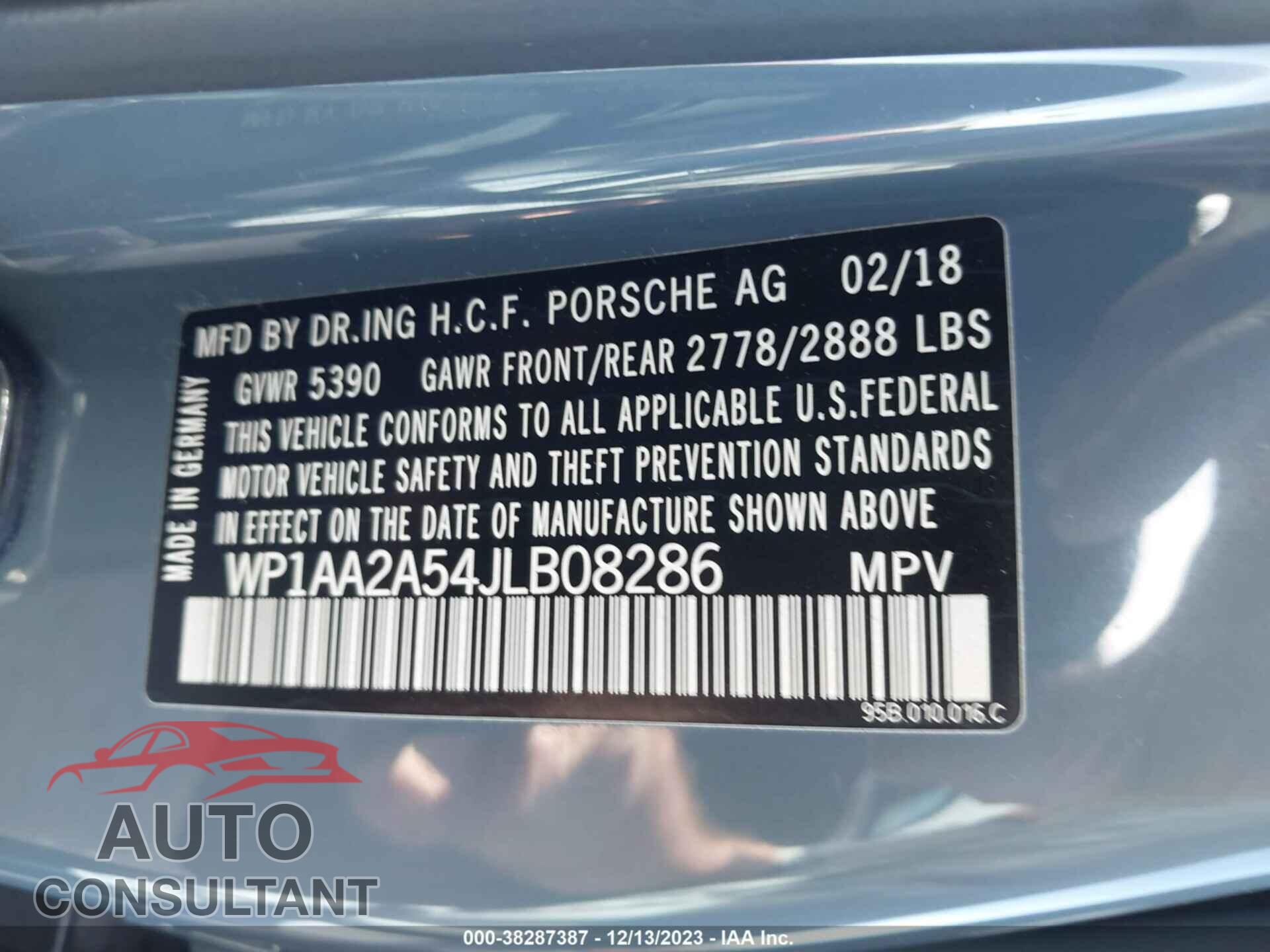 PORSCHE MACAN 2018 - WP1AA2A54JLB08286