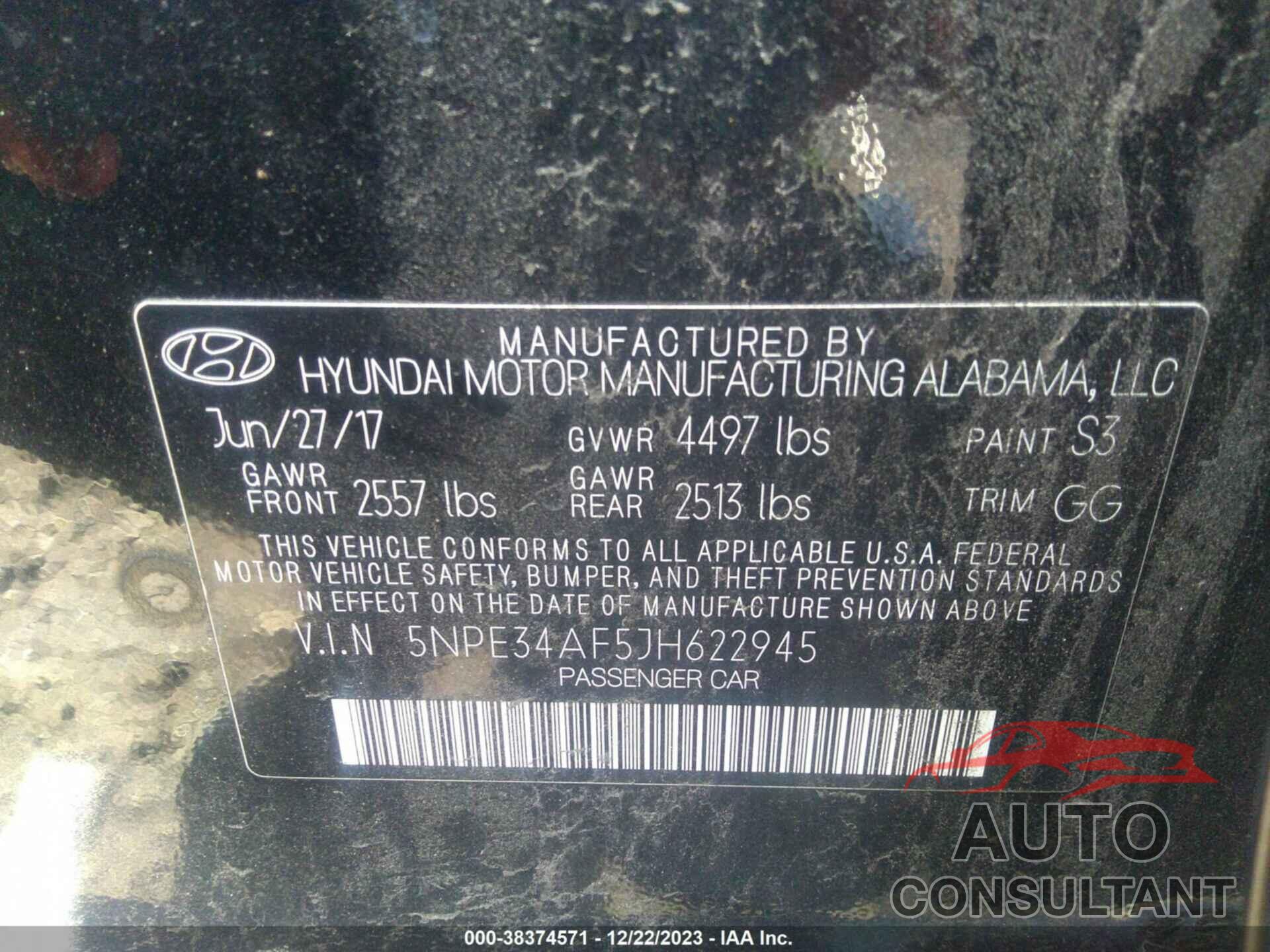 HYUNDAI SONATA 2018 - 5NPE34AF5JH622945