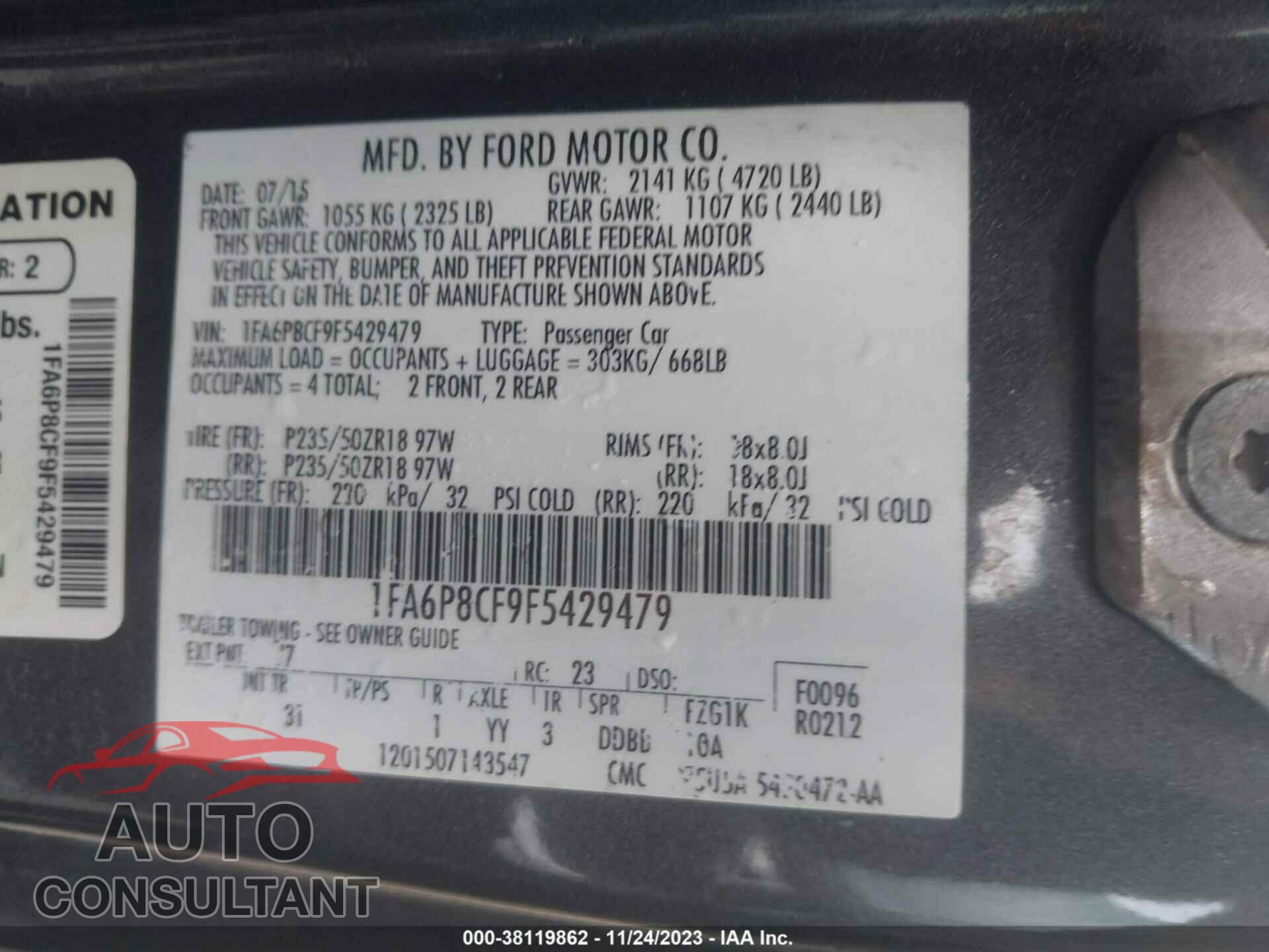 FORD MUSTANG 2015 - 1FA6P8CF9F5429479
