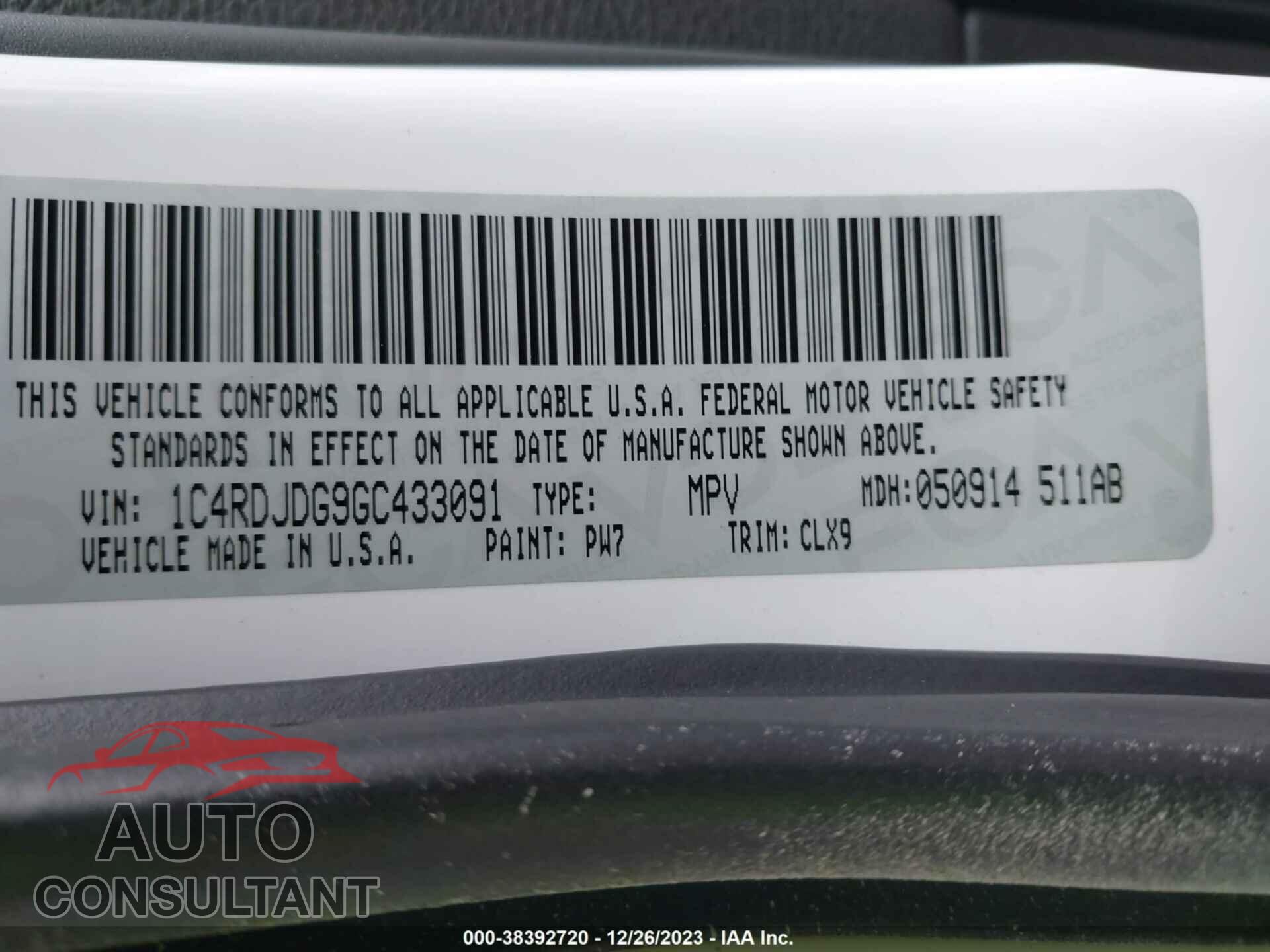 DODGE DURANGO 2016 - 1C4RDJDG9GC433091