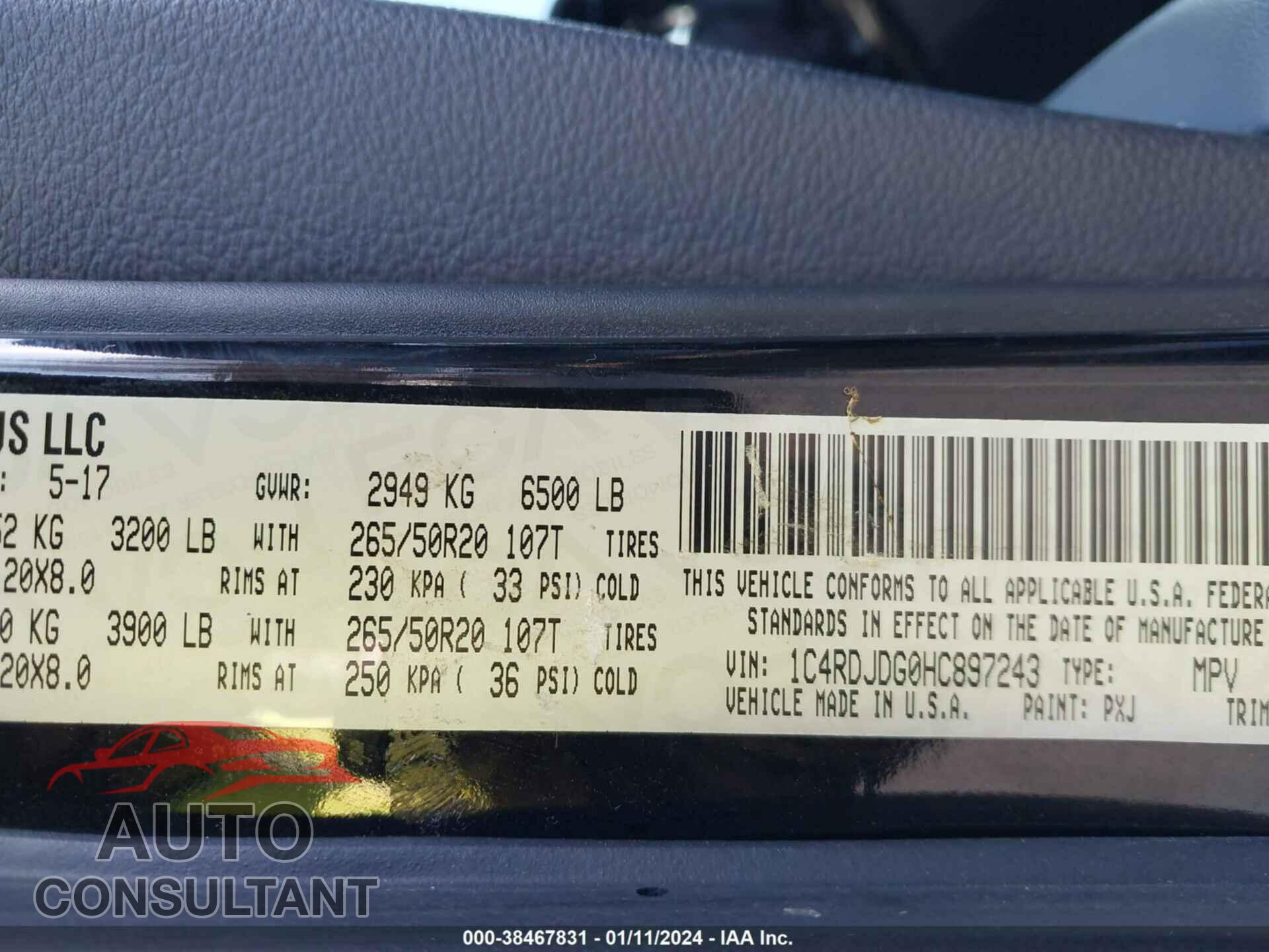 DODGE DURANGO 2017 - 1C4RDJDG0HC897243