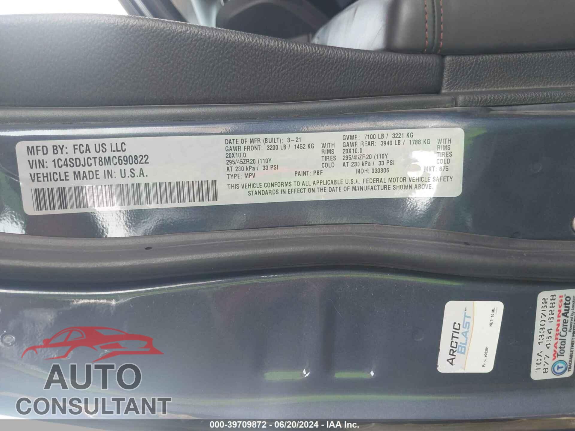 DODGE DURANGO 2021 - 1C4SDJCT8MC690822