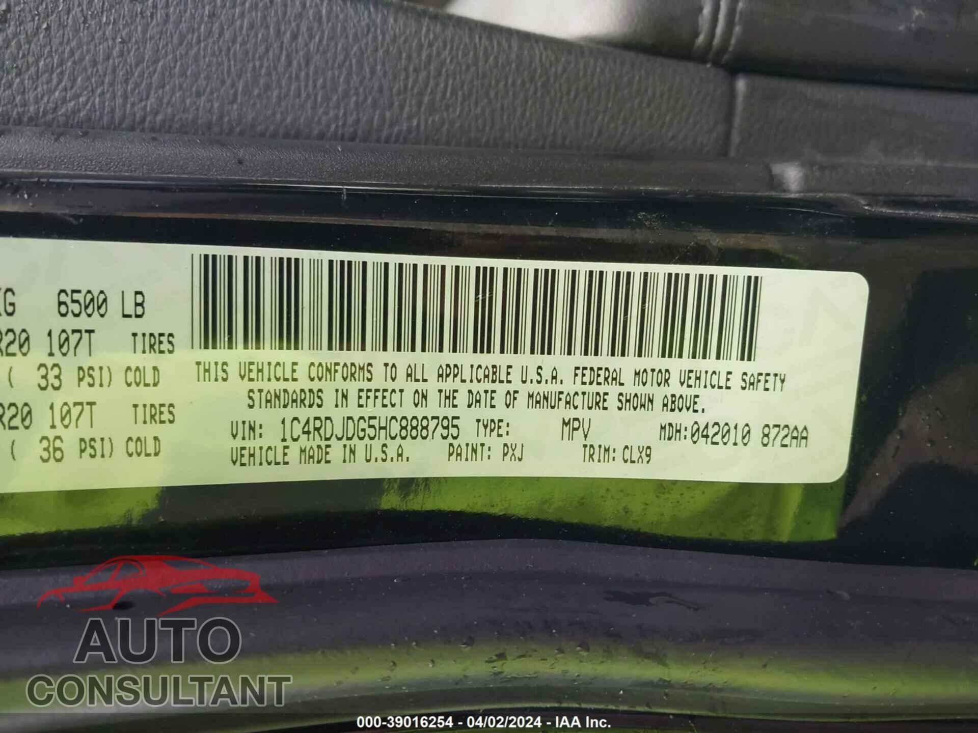 DODGE DURANGO 2017 - 1C4RDJDG5HC888795