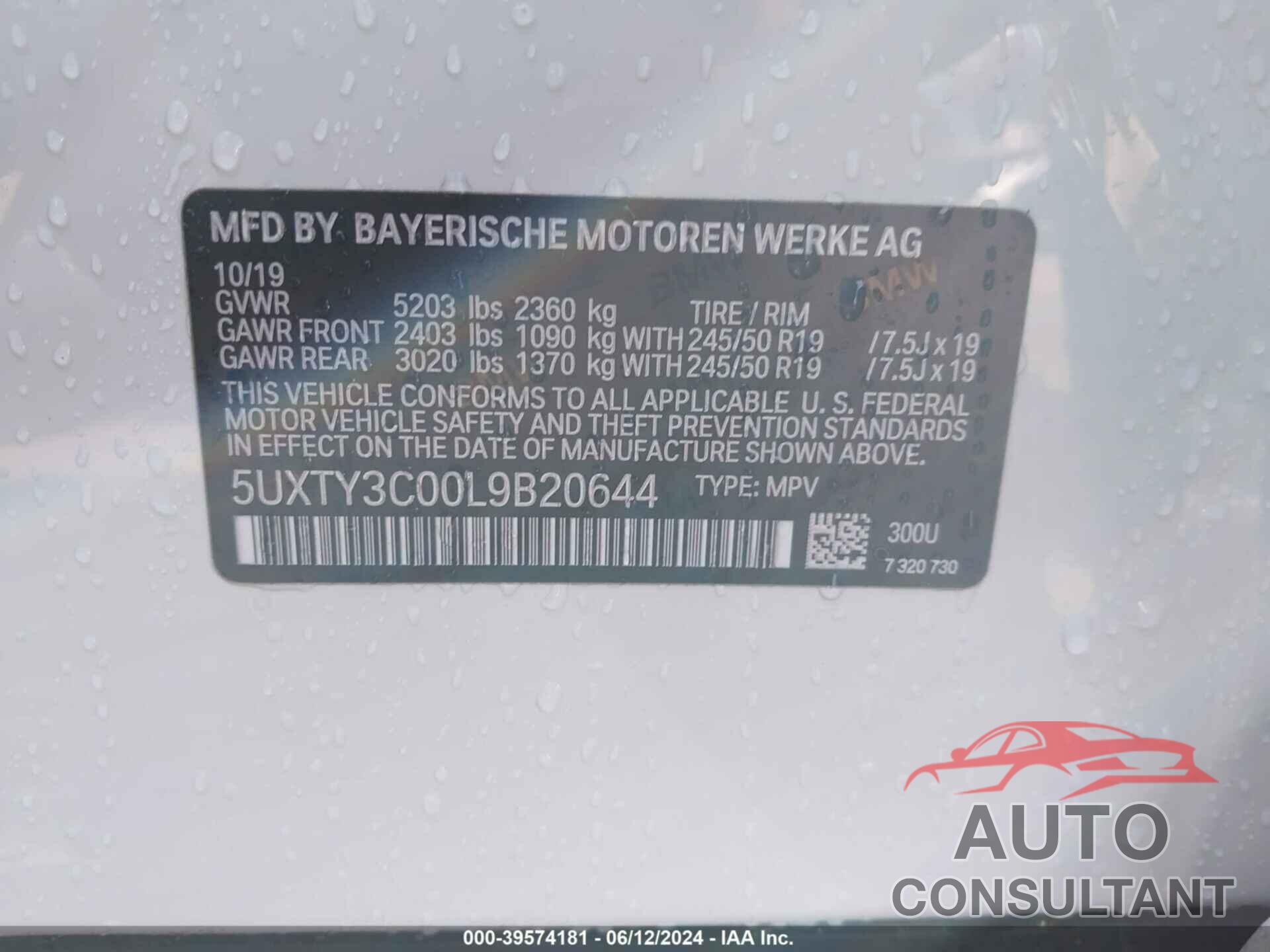 BMW X3 2020 - 5UXTY3C00L9B20644