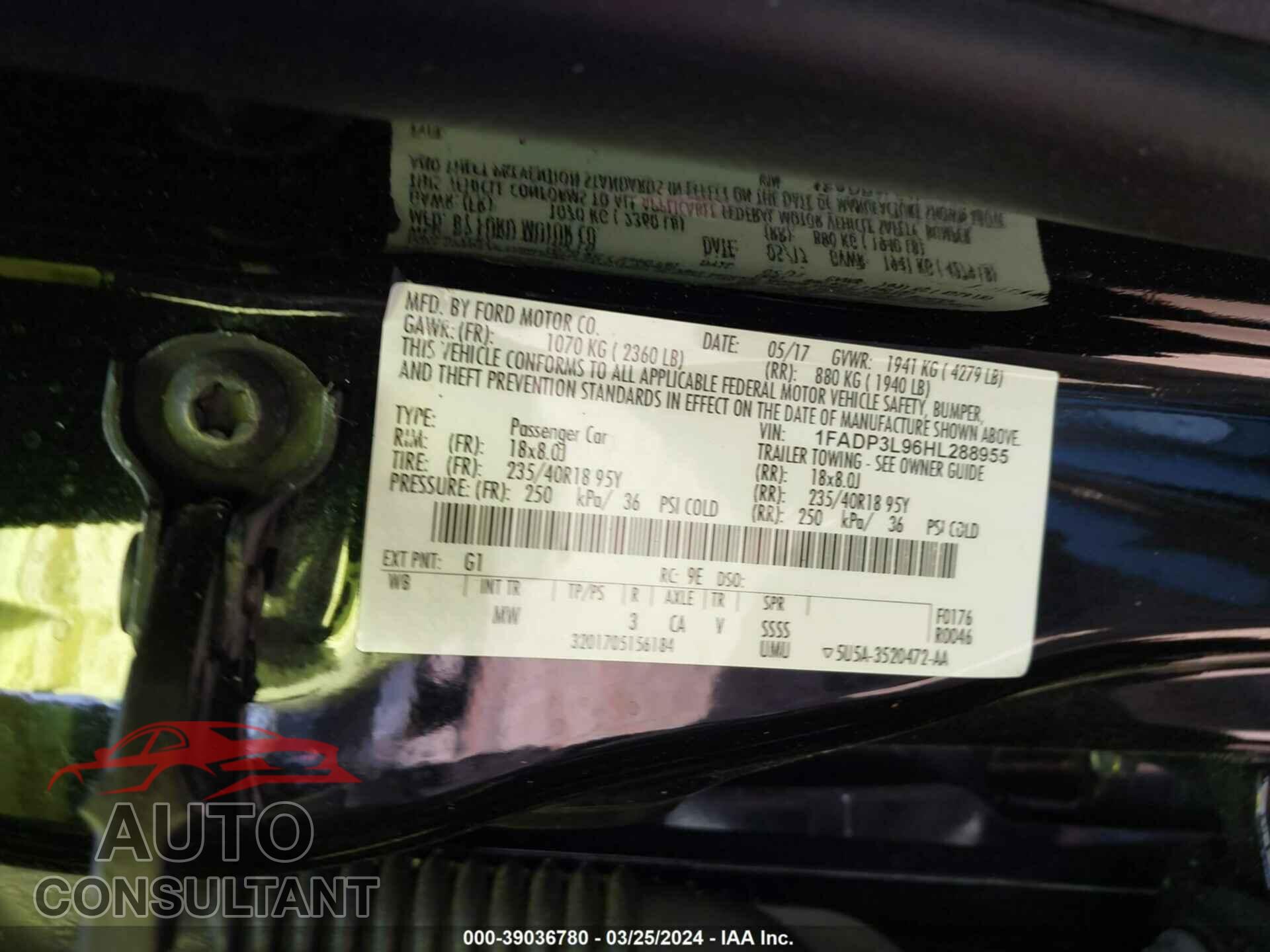 FORD FOCUS ST 2017 - 1FADP3L96HL288955