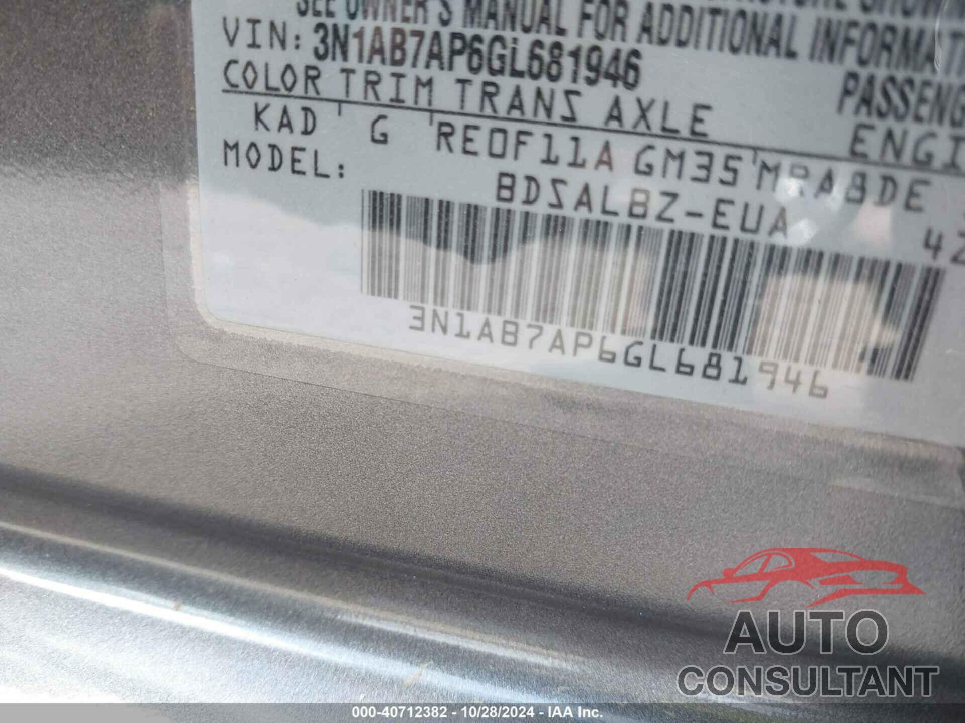 NISSAN SENTRA 2016 - 3N1AB7AP6GL681946