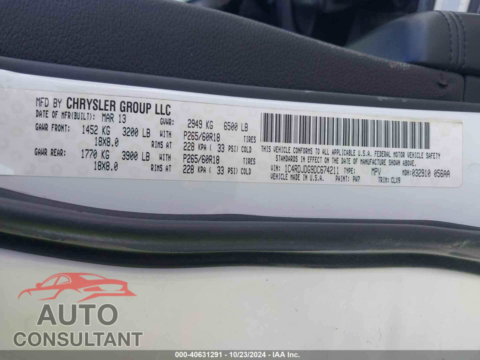 DODGE DURANGO 2013 - 1C4RDJDG9DC674211