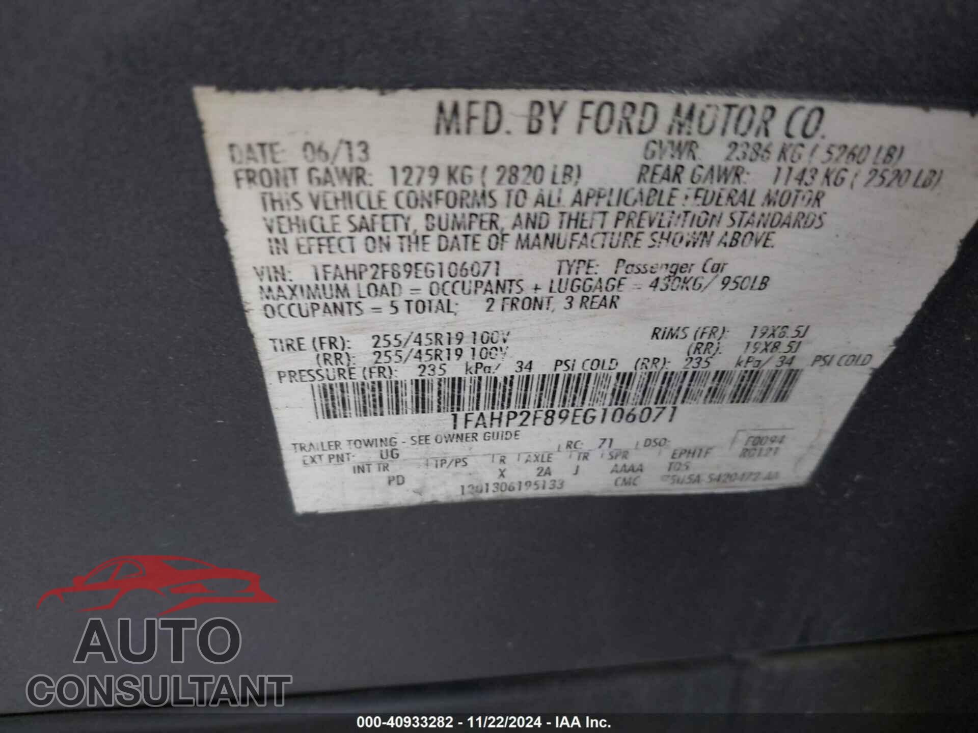 FORD TAURUS 2014 - 1FAHP2F89EG106071