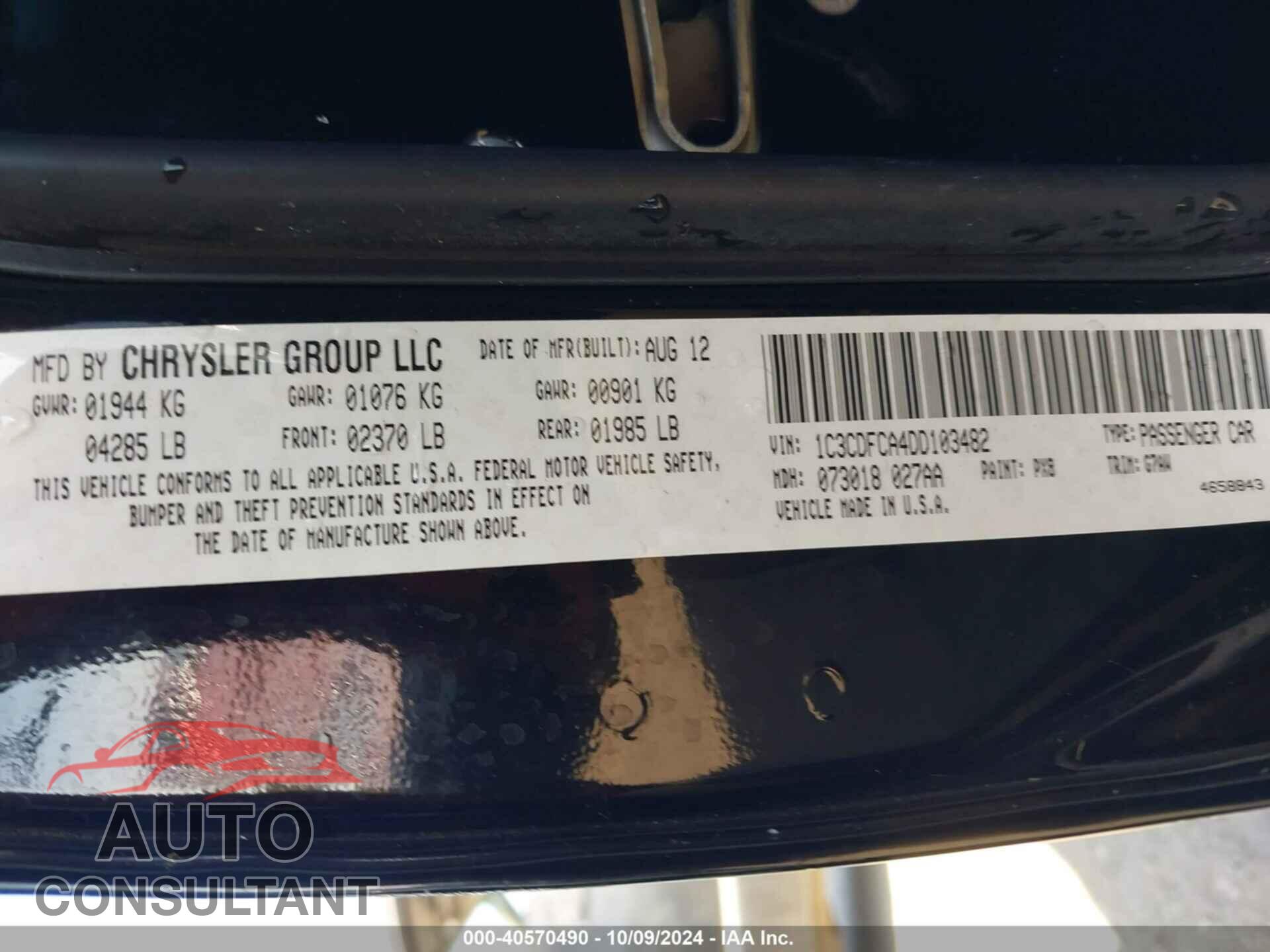 DODGE DART 2013 - 1C3CDFCA4DD103482