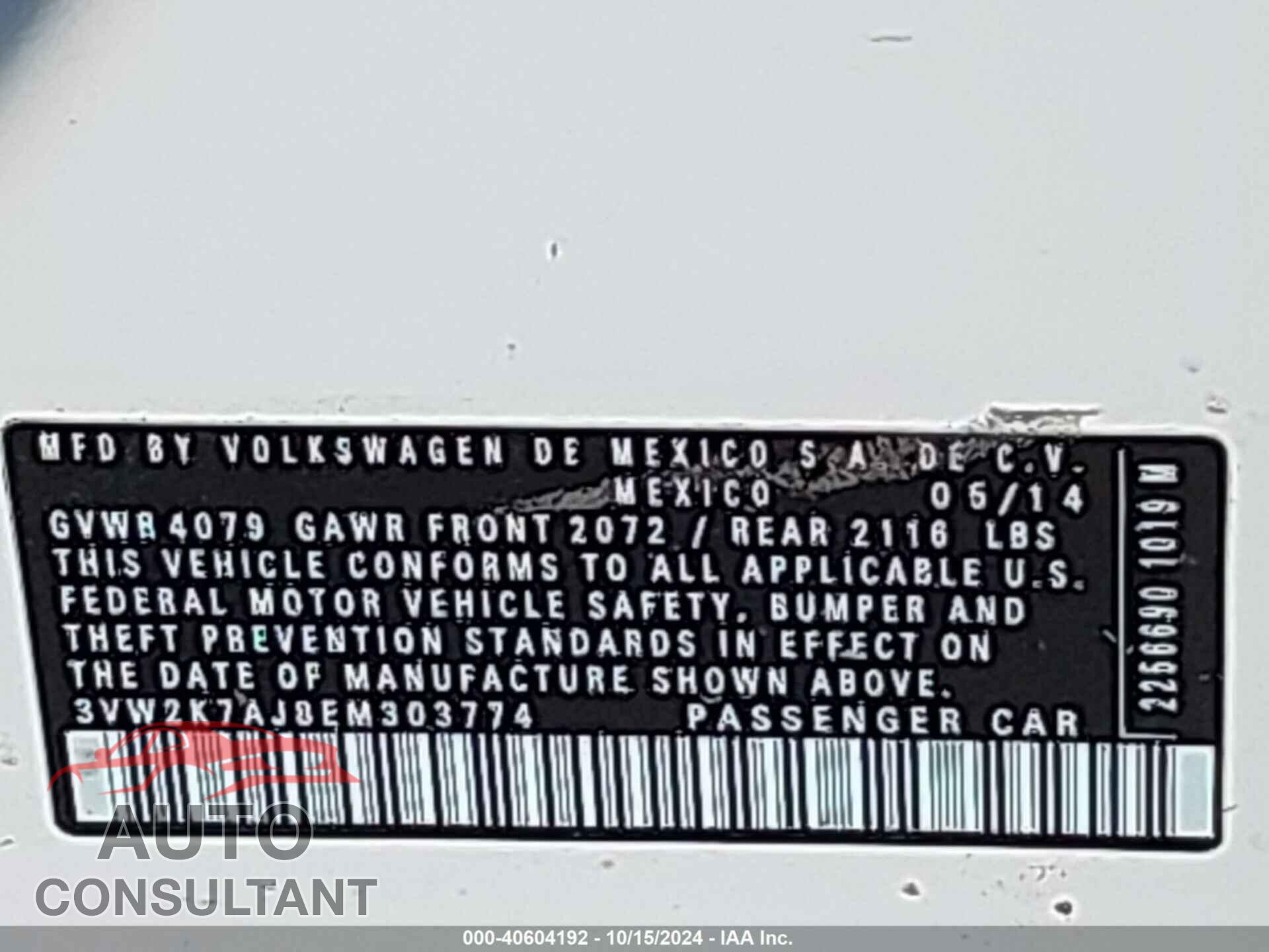 VOLKSWAGEN JETTA 2014 - 3VW2K7AJ8EM303774