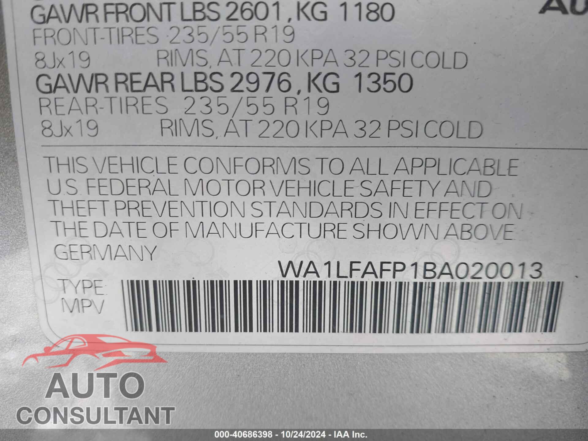 AUDI Q5 2011 - WA1LFAFP1BA020013