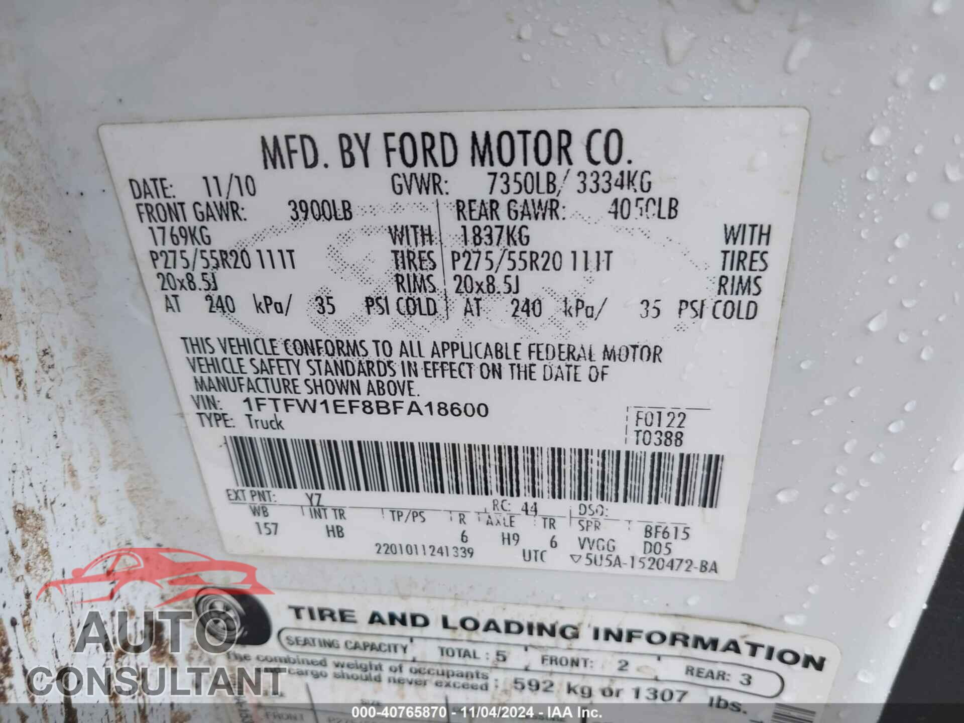 FORD F-150 2011 - 1FTFW1EF8BFA18600