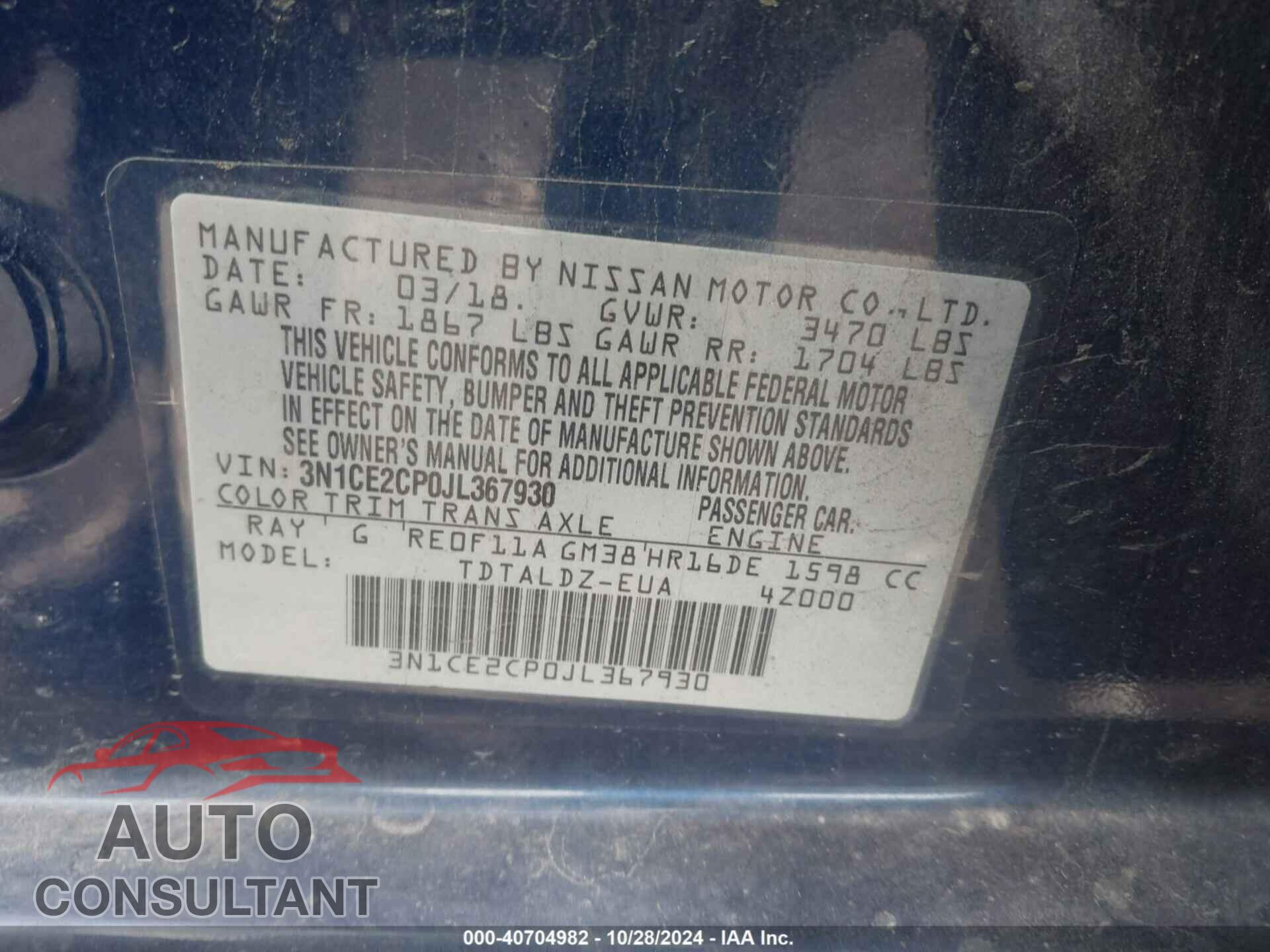 NISSAN VERSA NOTE 2018 - 3N1CE2CP0JL367930