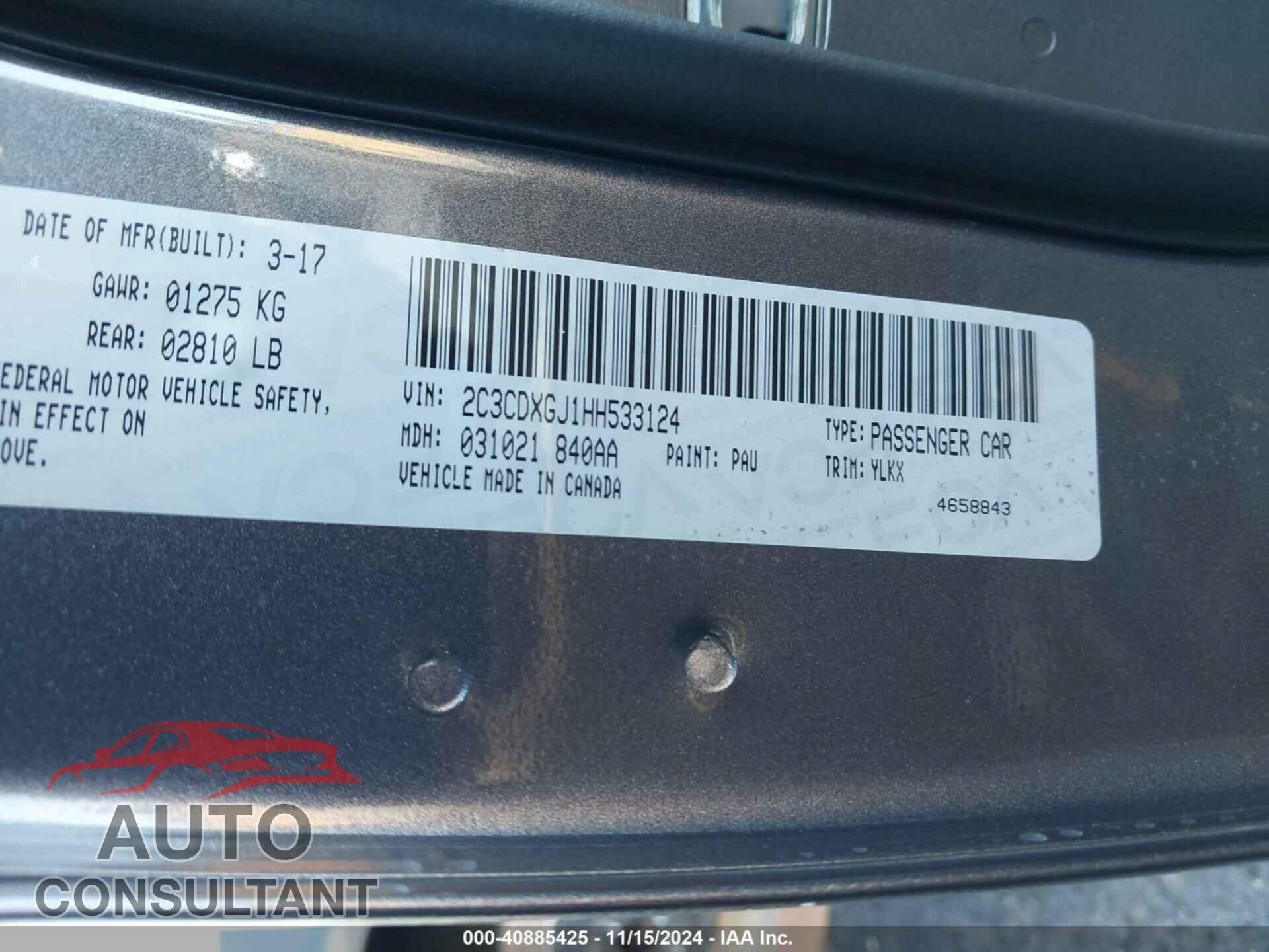 DODGE CHARGER 2017 - 2C3CDXGJ1HH533124