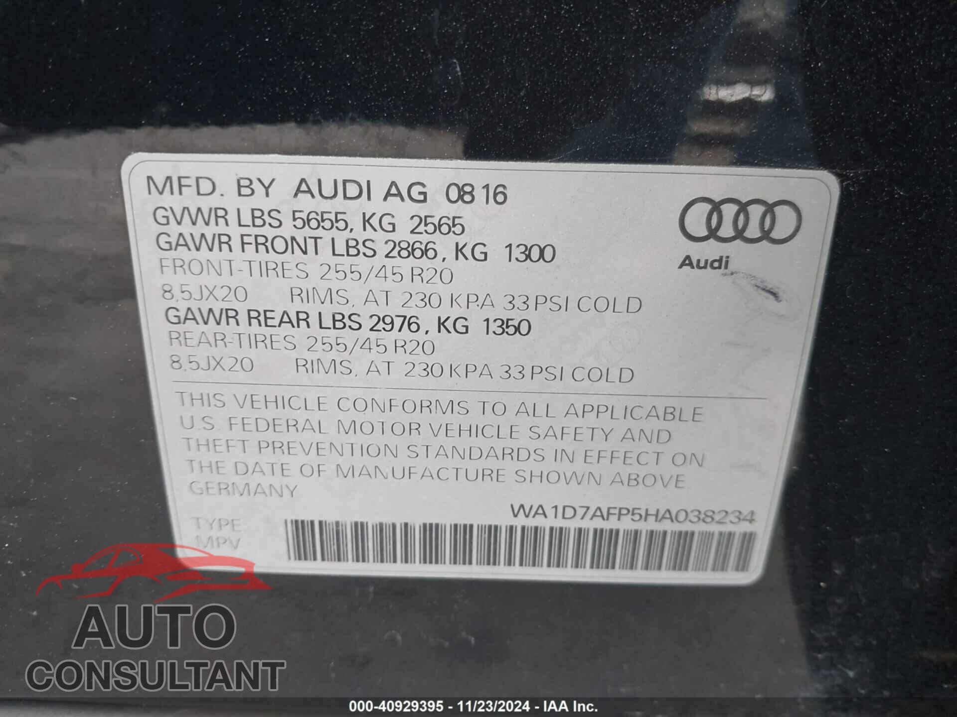 AUDI Q5 2017 - WA1D7AFP5HA038234