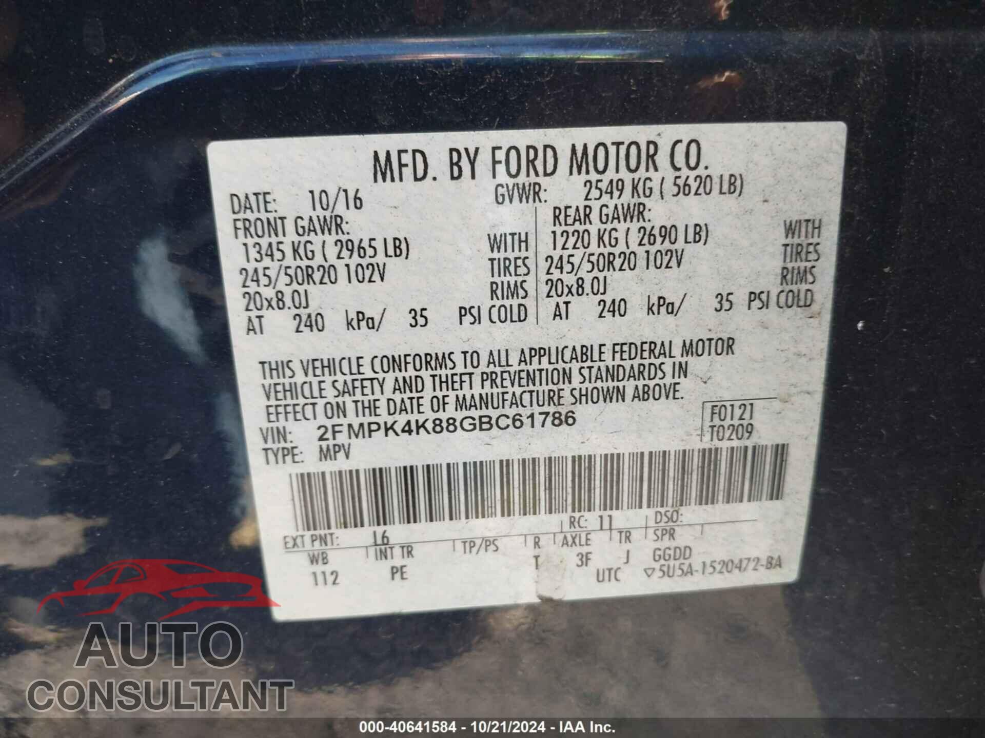 FORD EDGE 2016 - 2FMPK4K88GBC61786