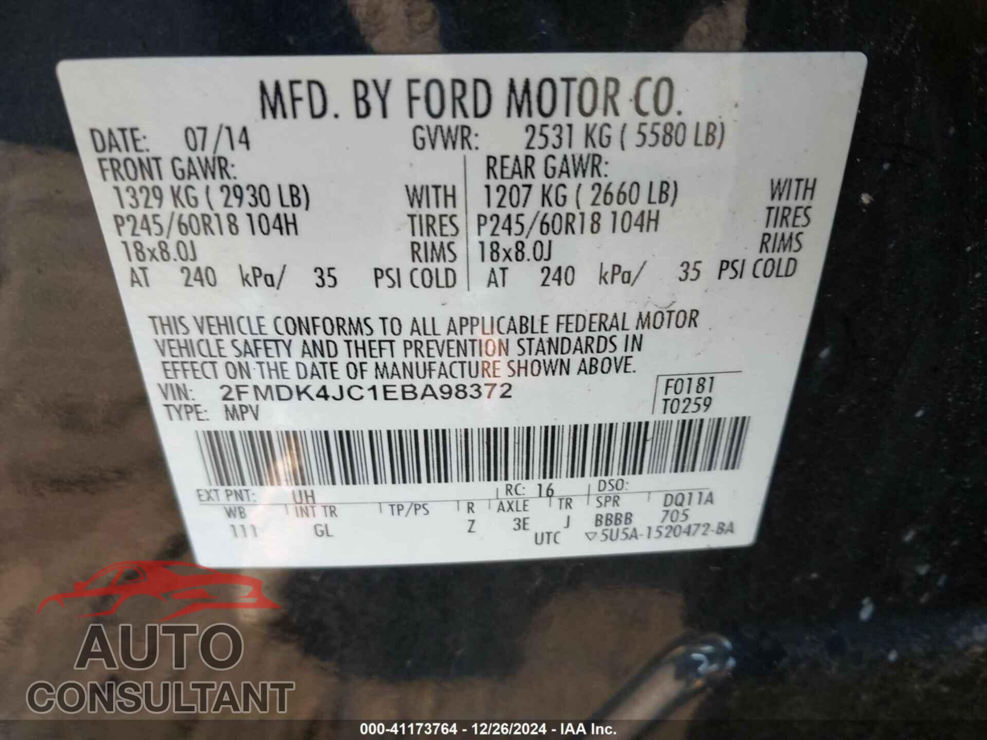 FORD EDGE 2014 - 2FMDK4JC1EBA98372