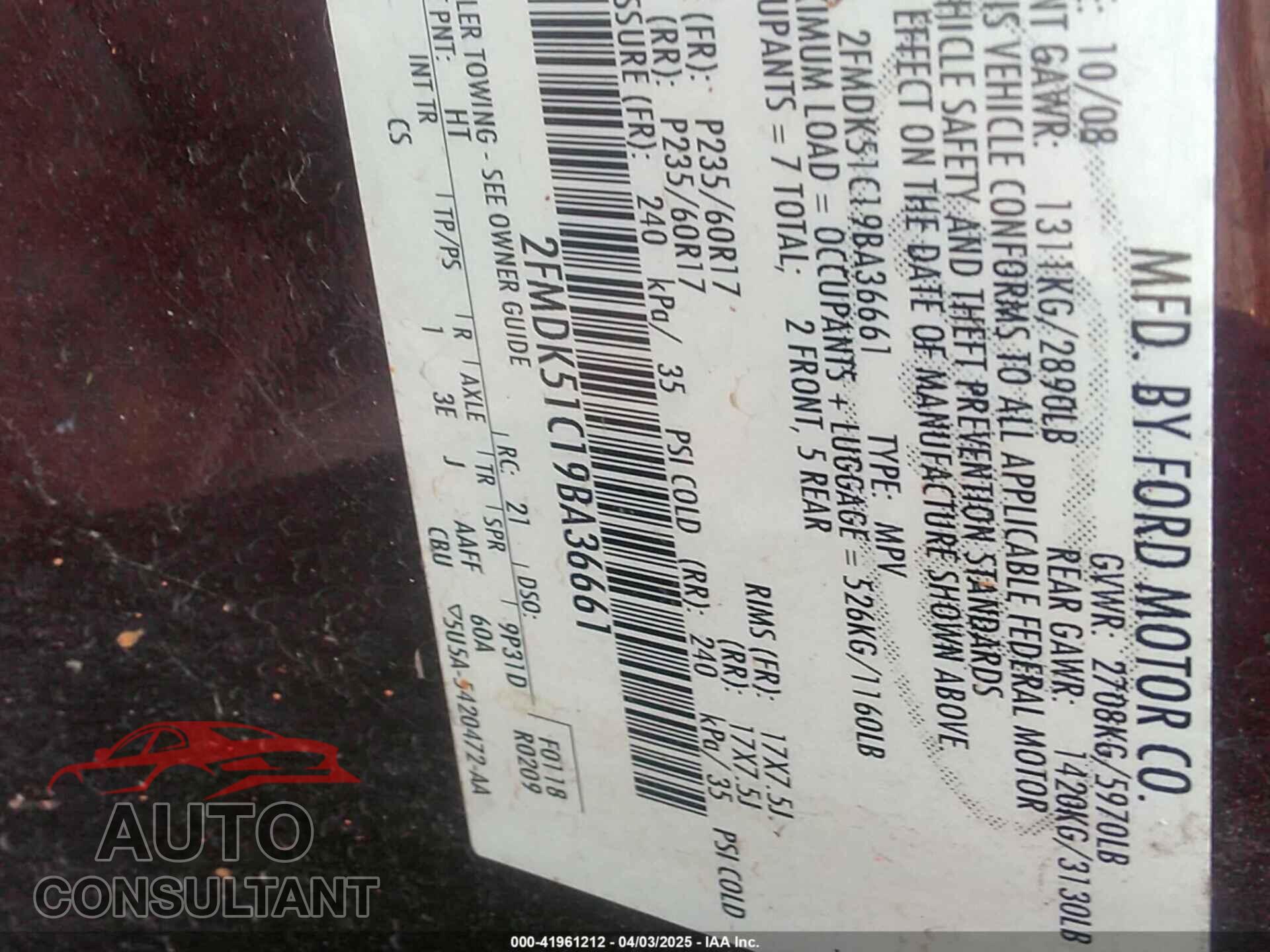 FORD FLEX 2009 - 2FMDK51C19BA36661