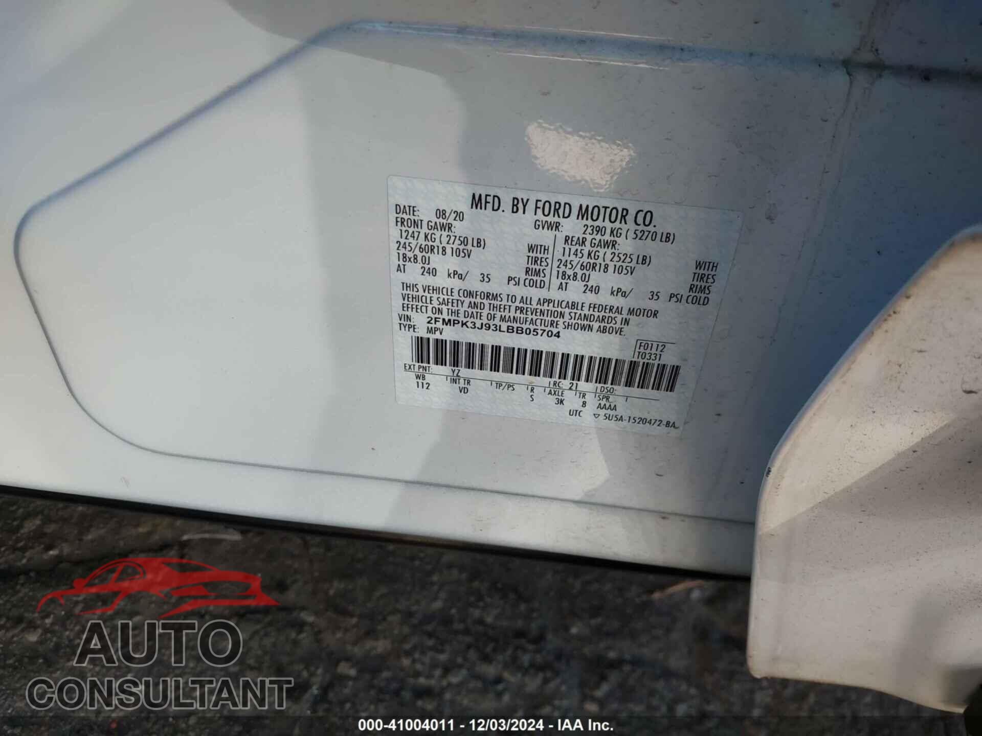 FORD EDGE 2020 - 2FMPK3J93LBB05704