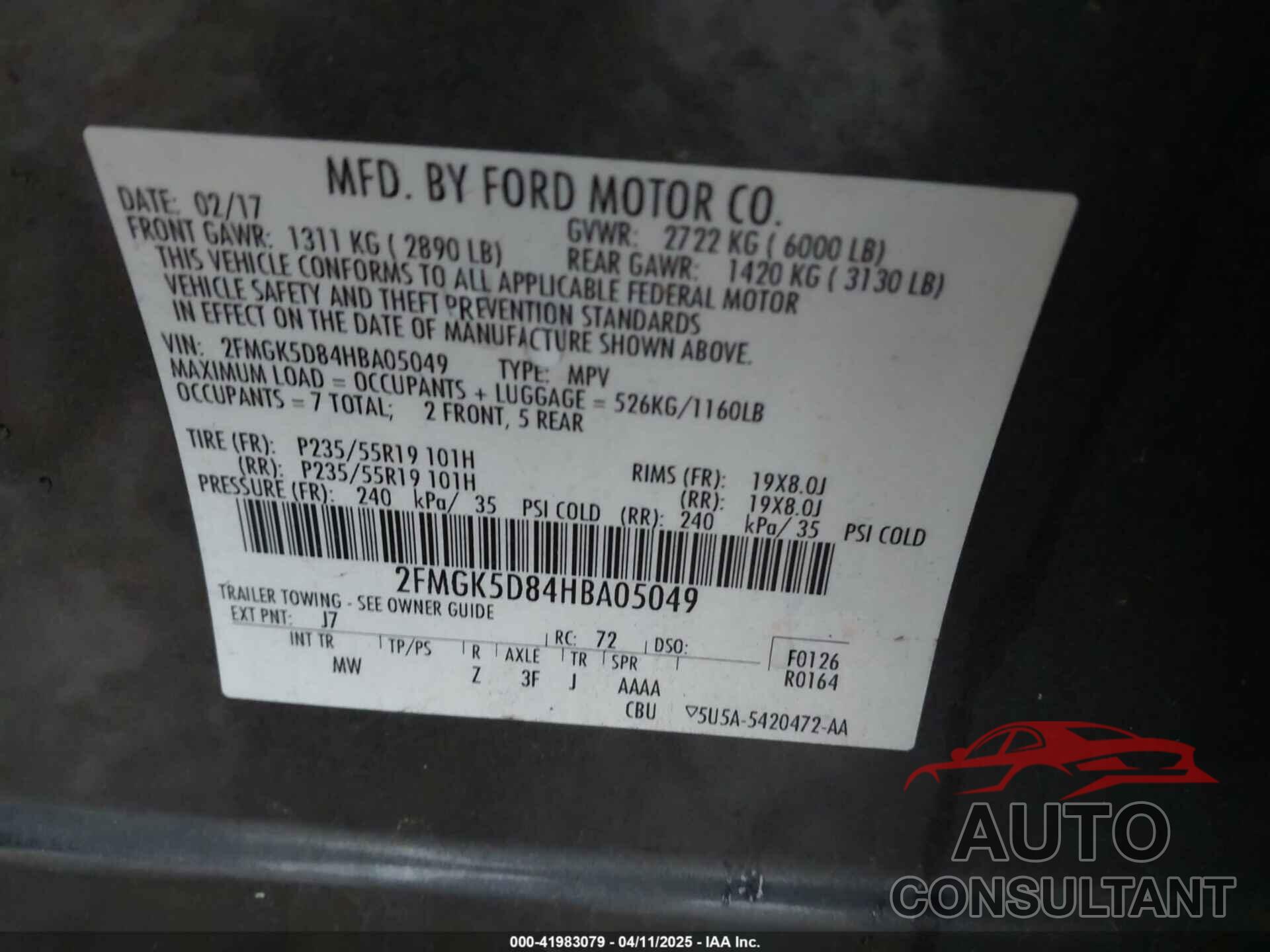 FORD FLEX 2017 - 2FMGK5D84HBA05049