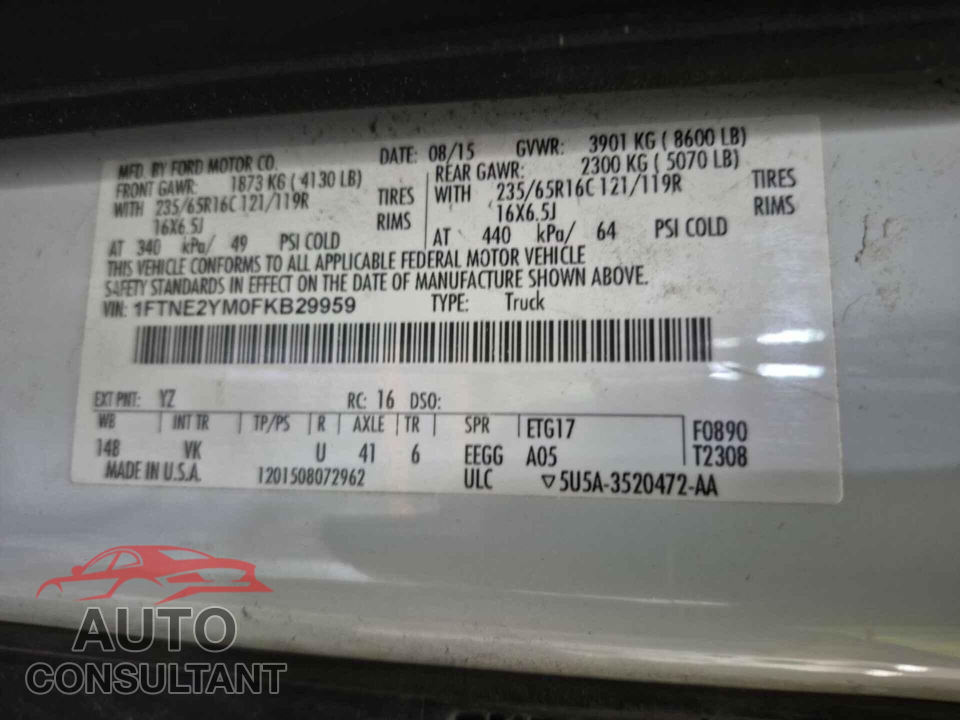 FORD TRANSIT 2015 - 1FTNE2YM0FKB29959