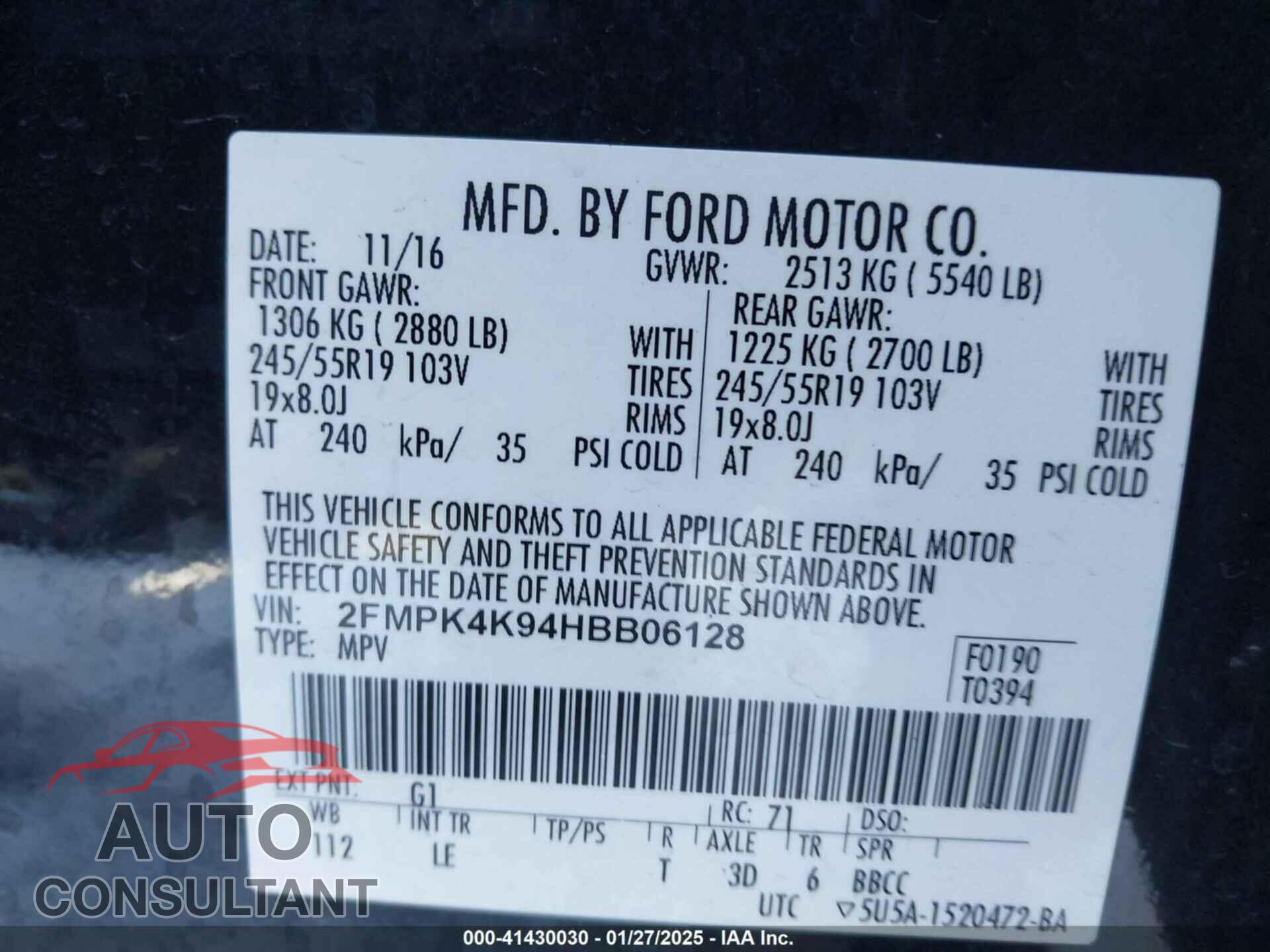 FORD EDGE 2017 - 2FMPK4K94HBB06128