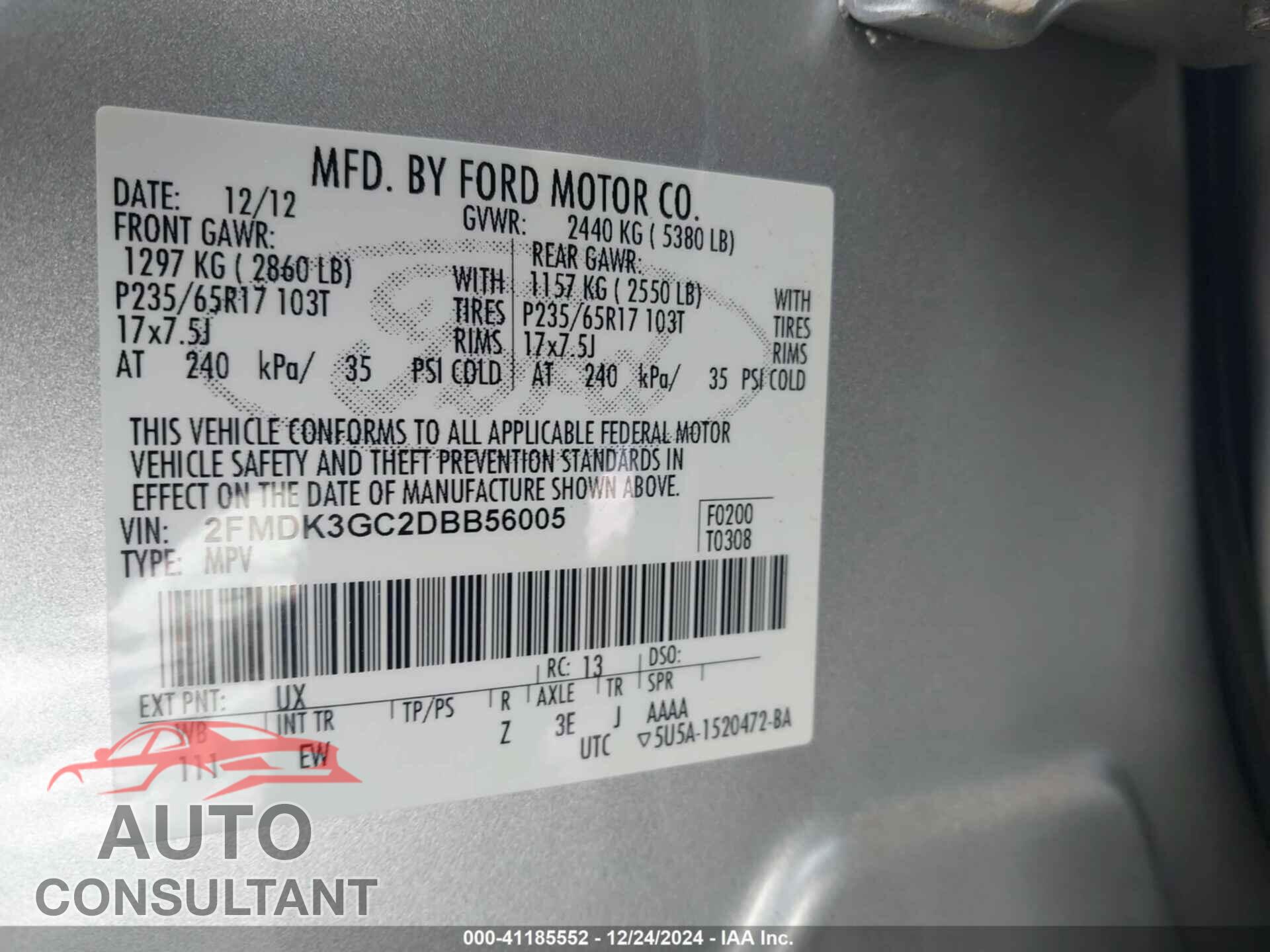 FORD EDGE 2013 - 2FMDK3GC2DBB56005