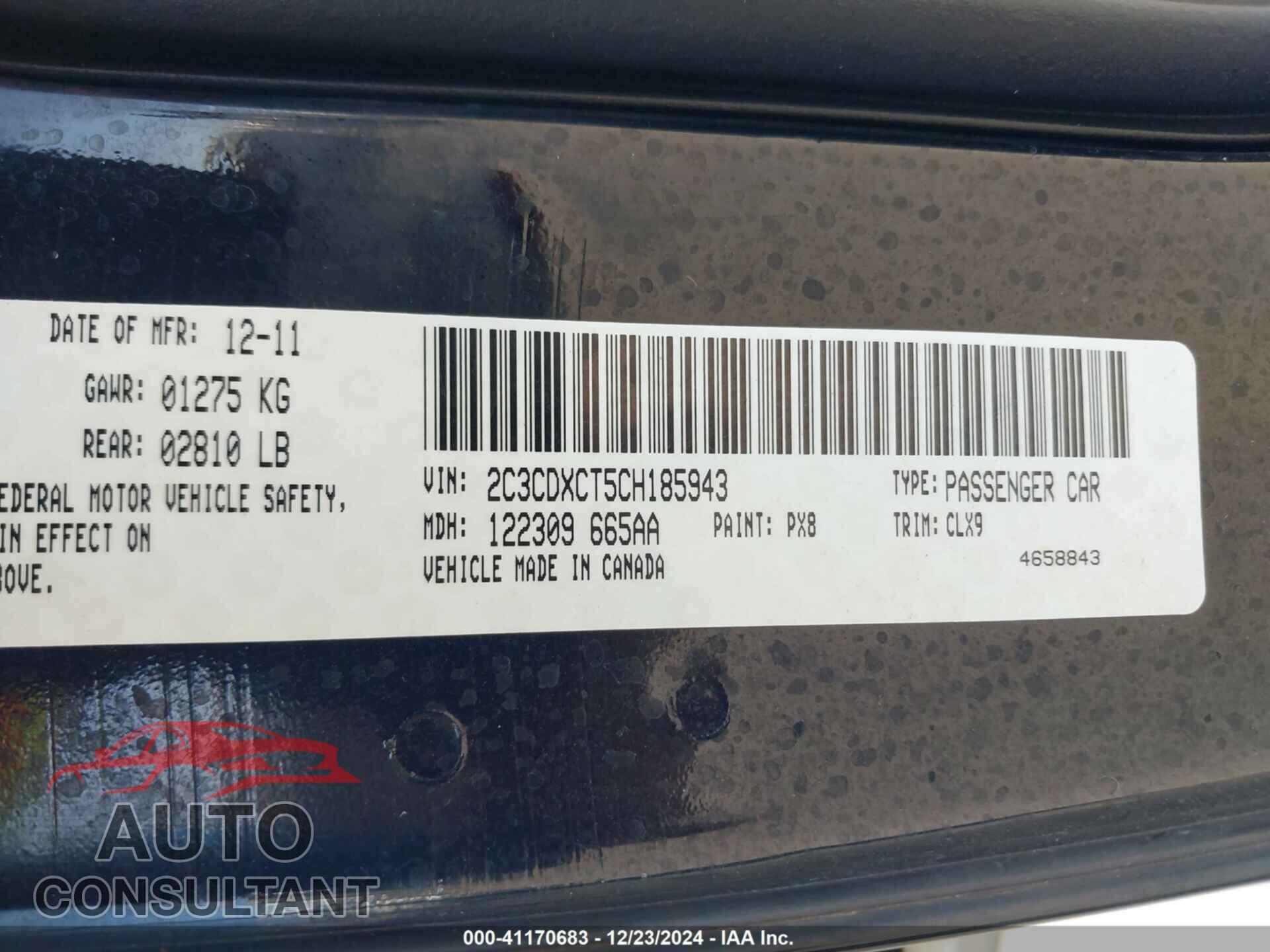 DODGE CHARGER 2012 - 2C3CDXCT5CH185943