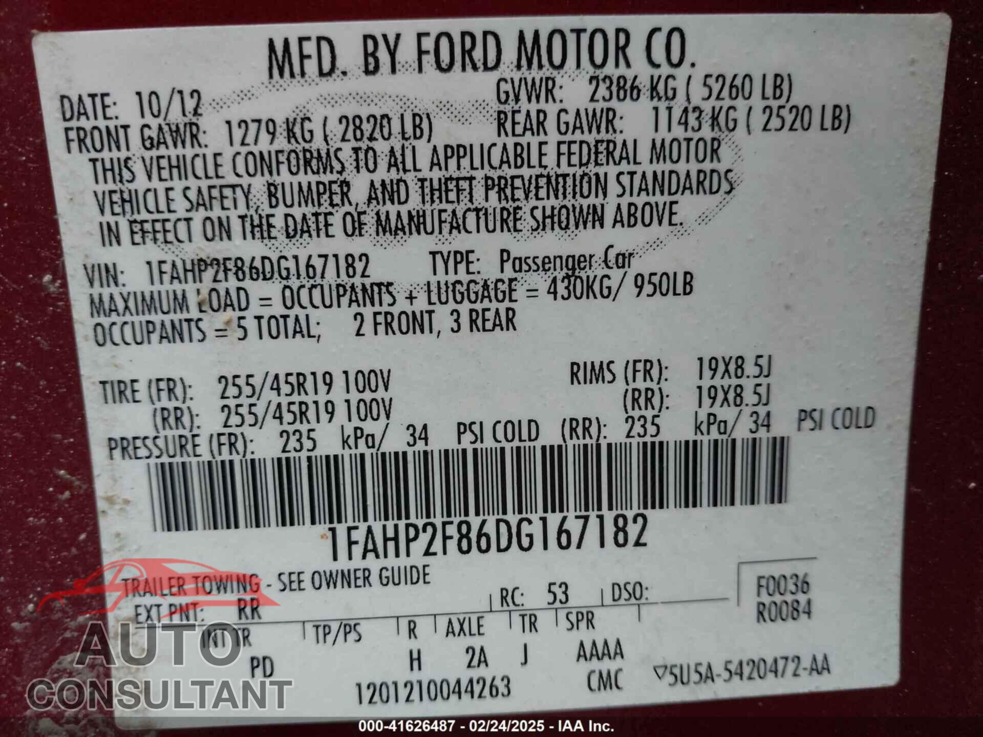 FORD TAURUS 2013 - 1FAHP2F86DG167182