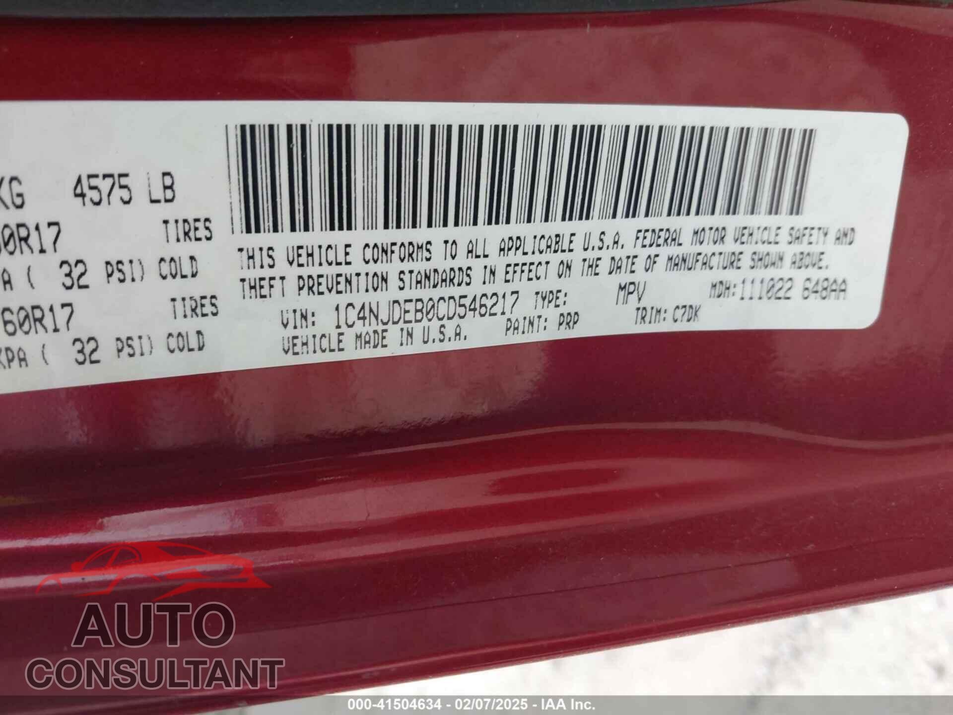 JEEP COMPASS 2012 - 1C4NJDEB0CD546217