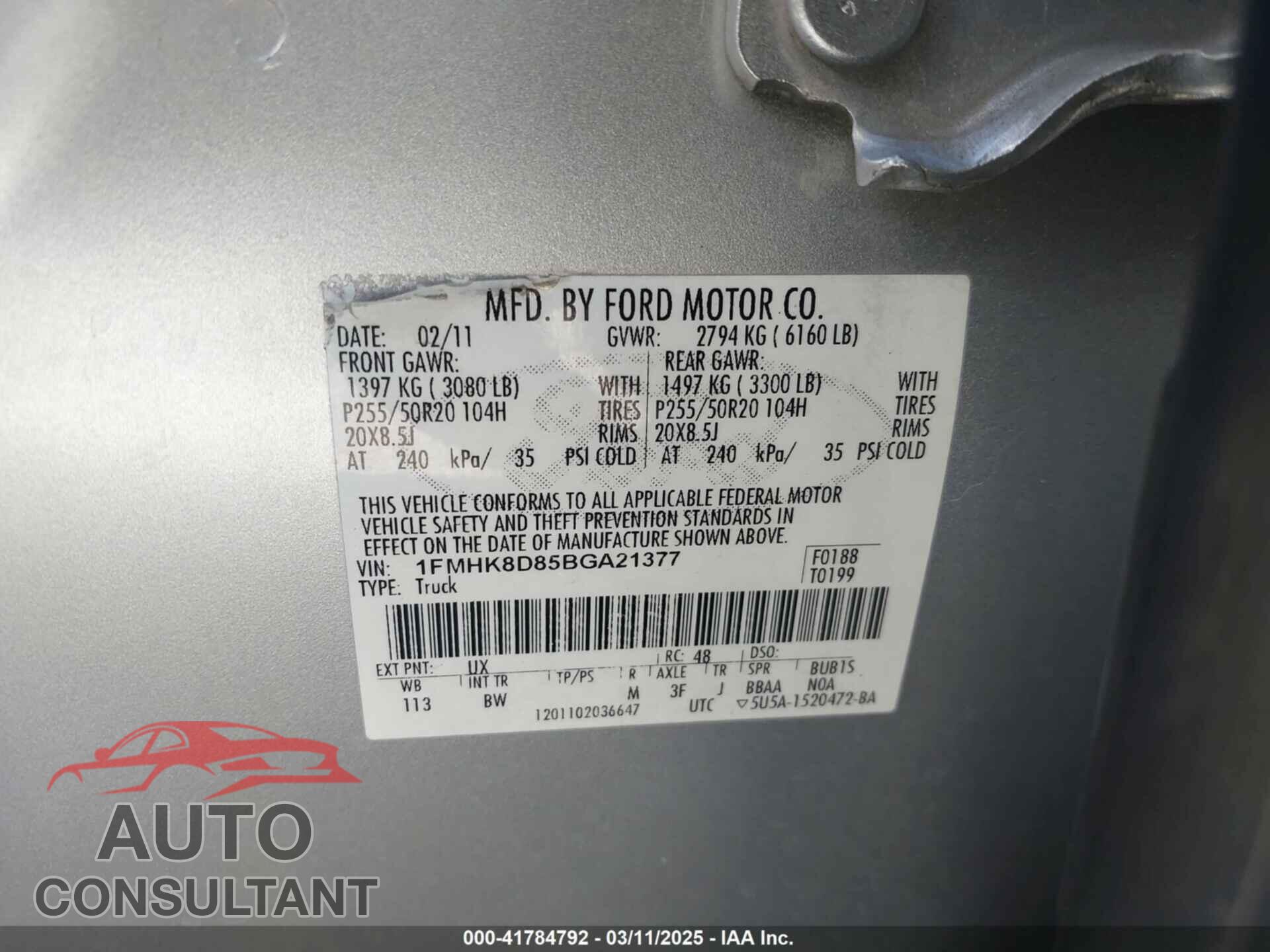 FORD EXPLORER 2011 - 1FMHK8D85BGA21377