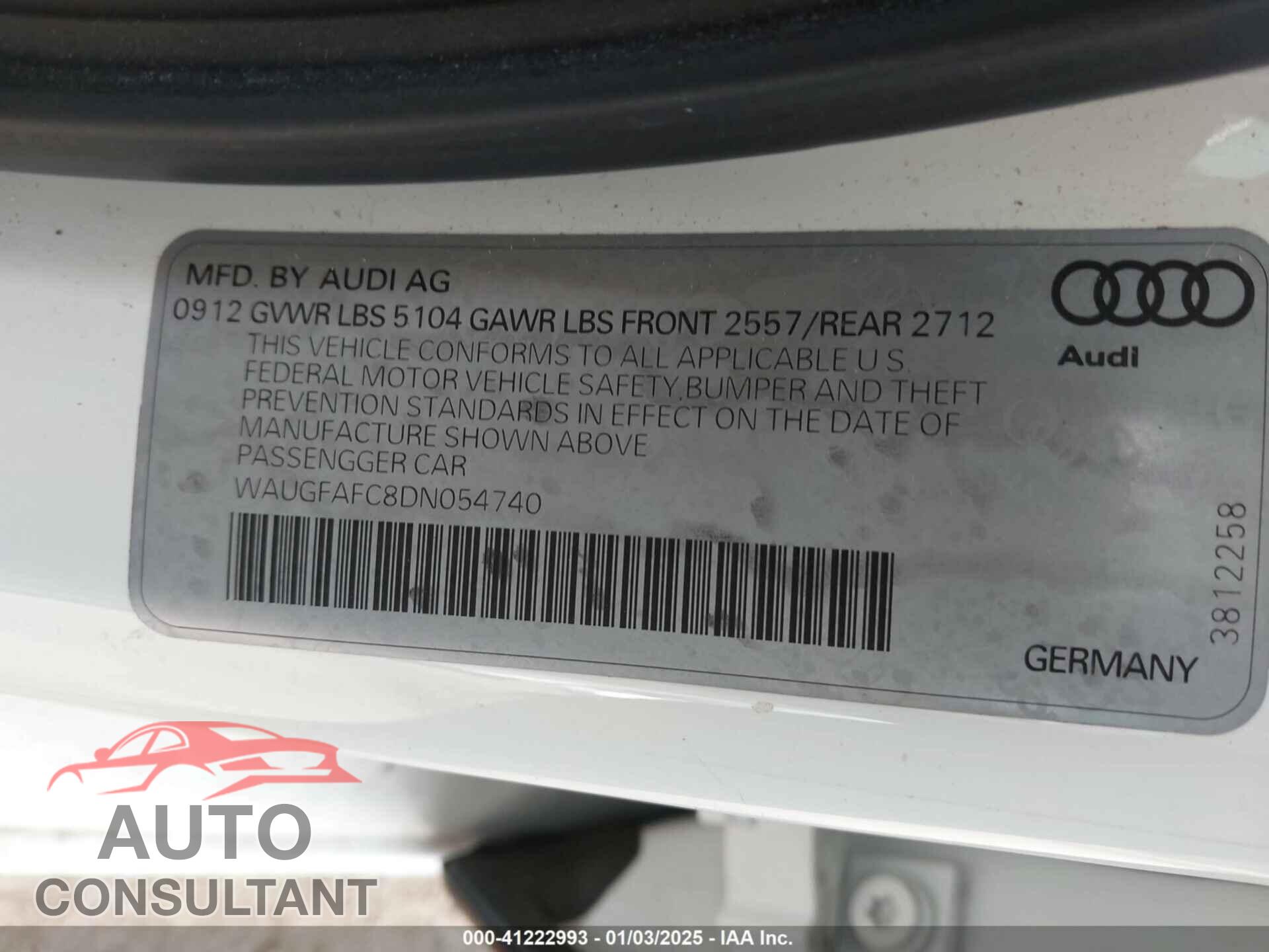 AUDI A6 2013 - WAUGFAFC8DN054740