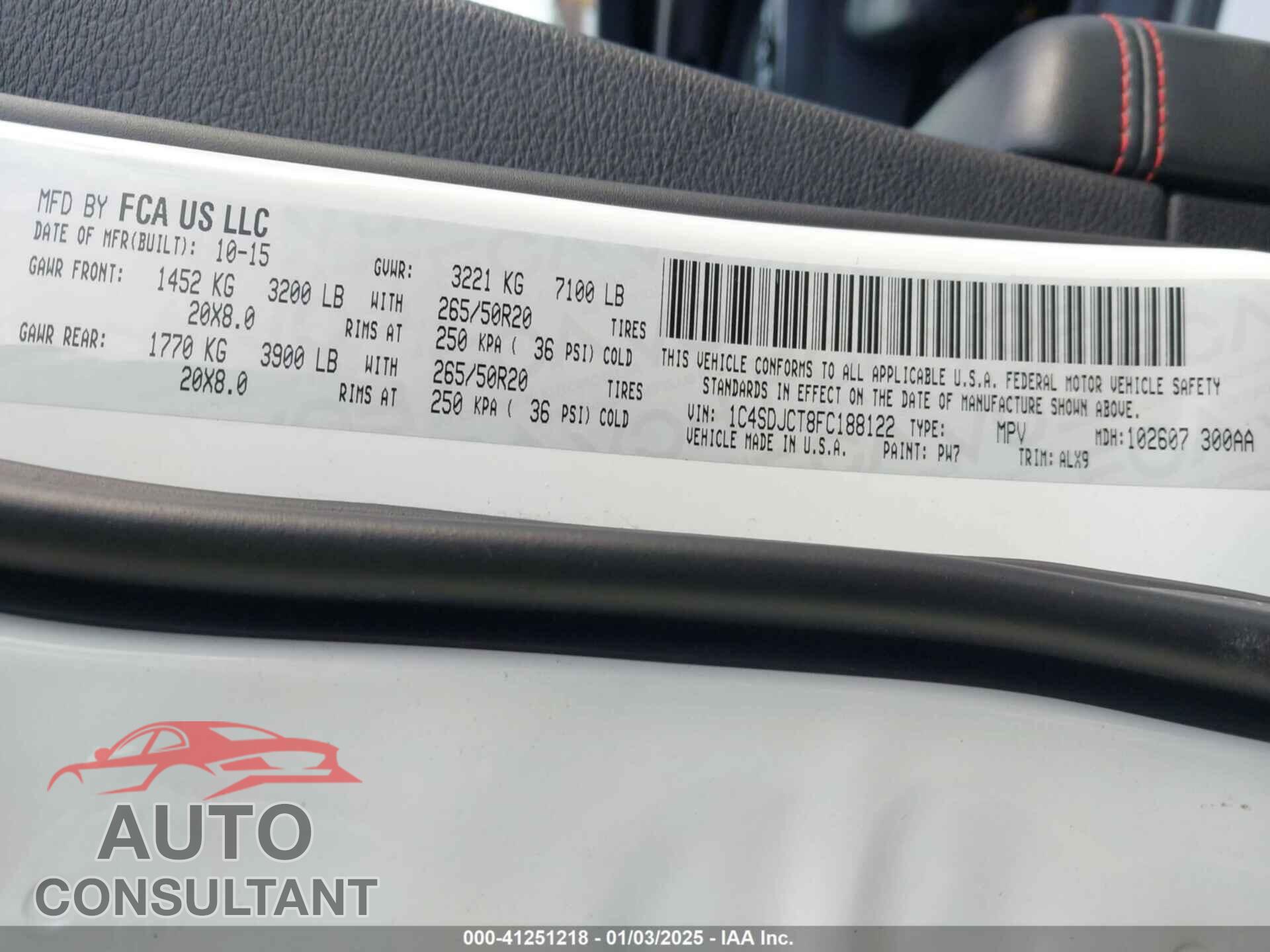 DODGE DURANGO 2015 - 1C4SDJCT8FC188122