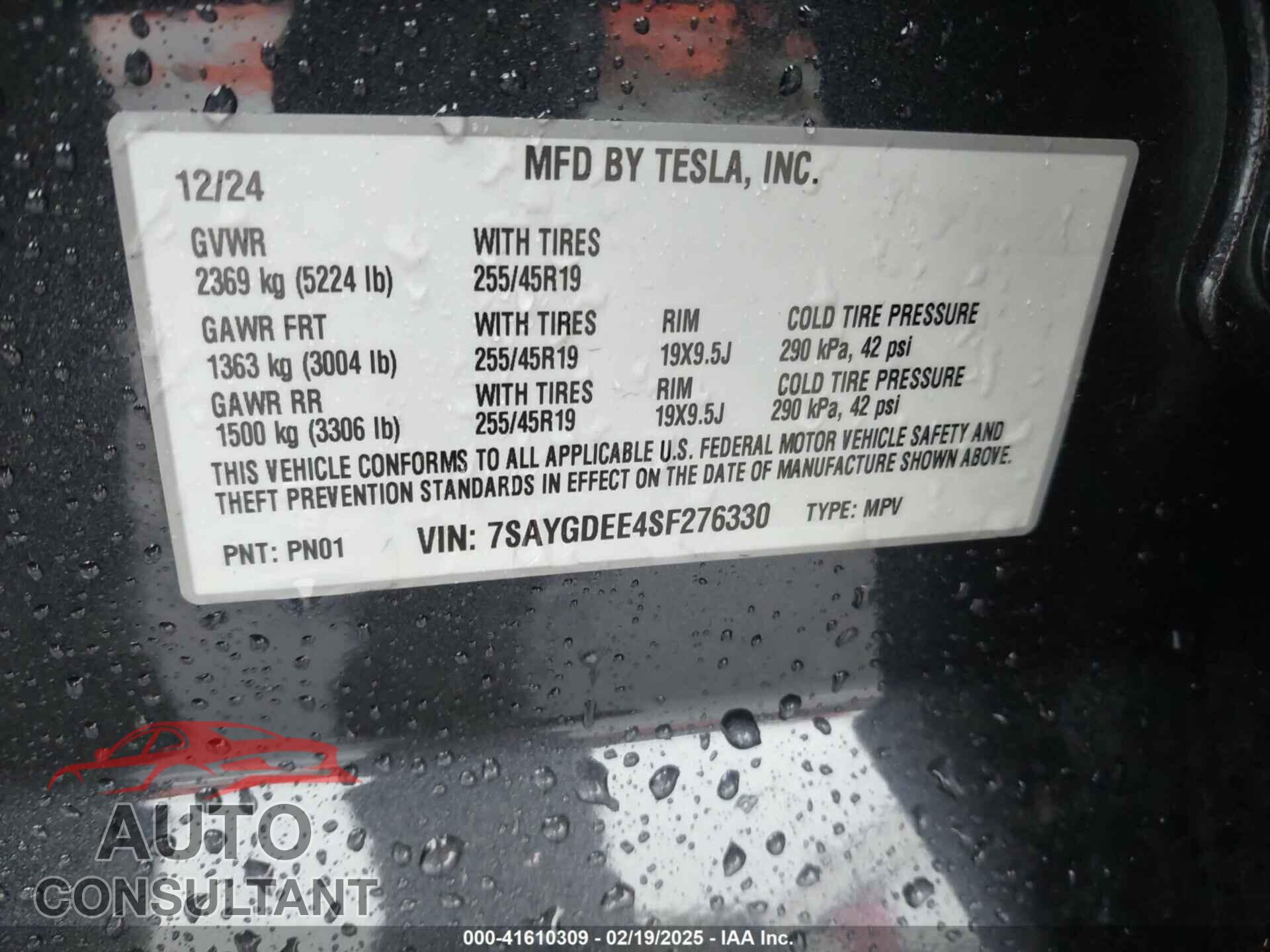 TESLA MODEL Y 2025 - 7SAYGDEE4SF276330