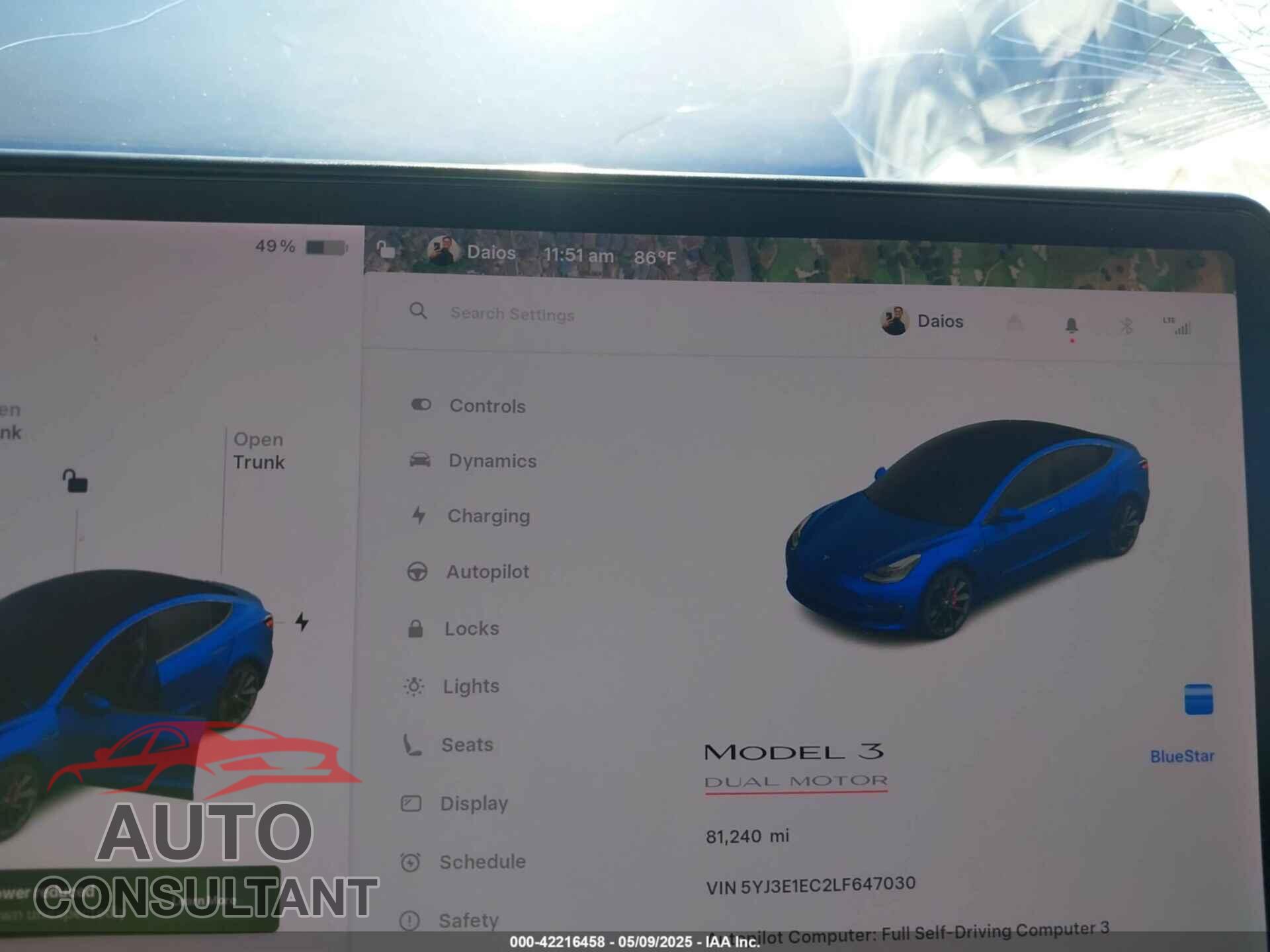 TESLA MODEL 3 2020 - 5YJ3E1EC2LF647030