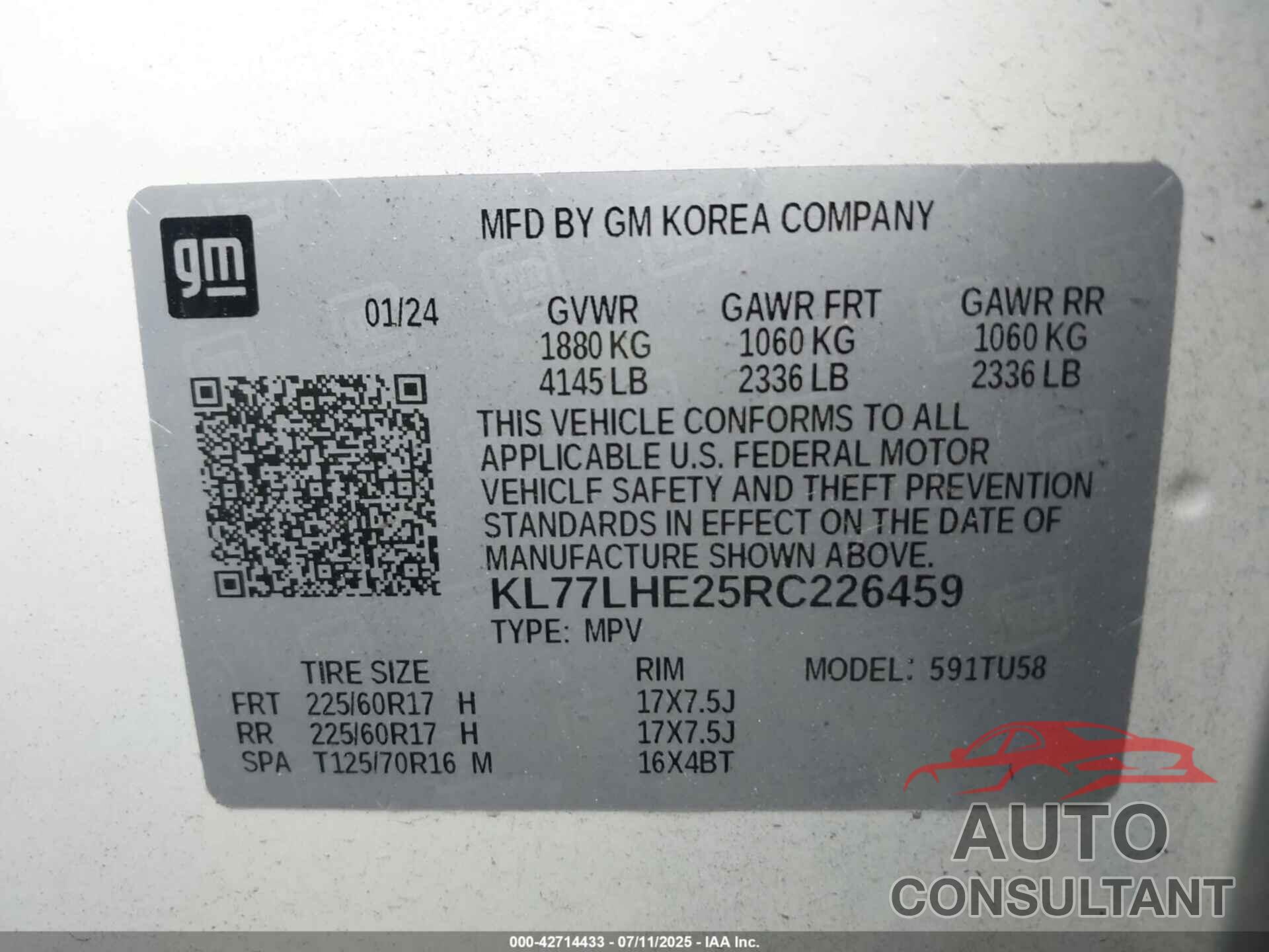 CHEVROLET TRAX 2024 - KL77LHE25RC226459