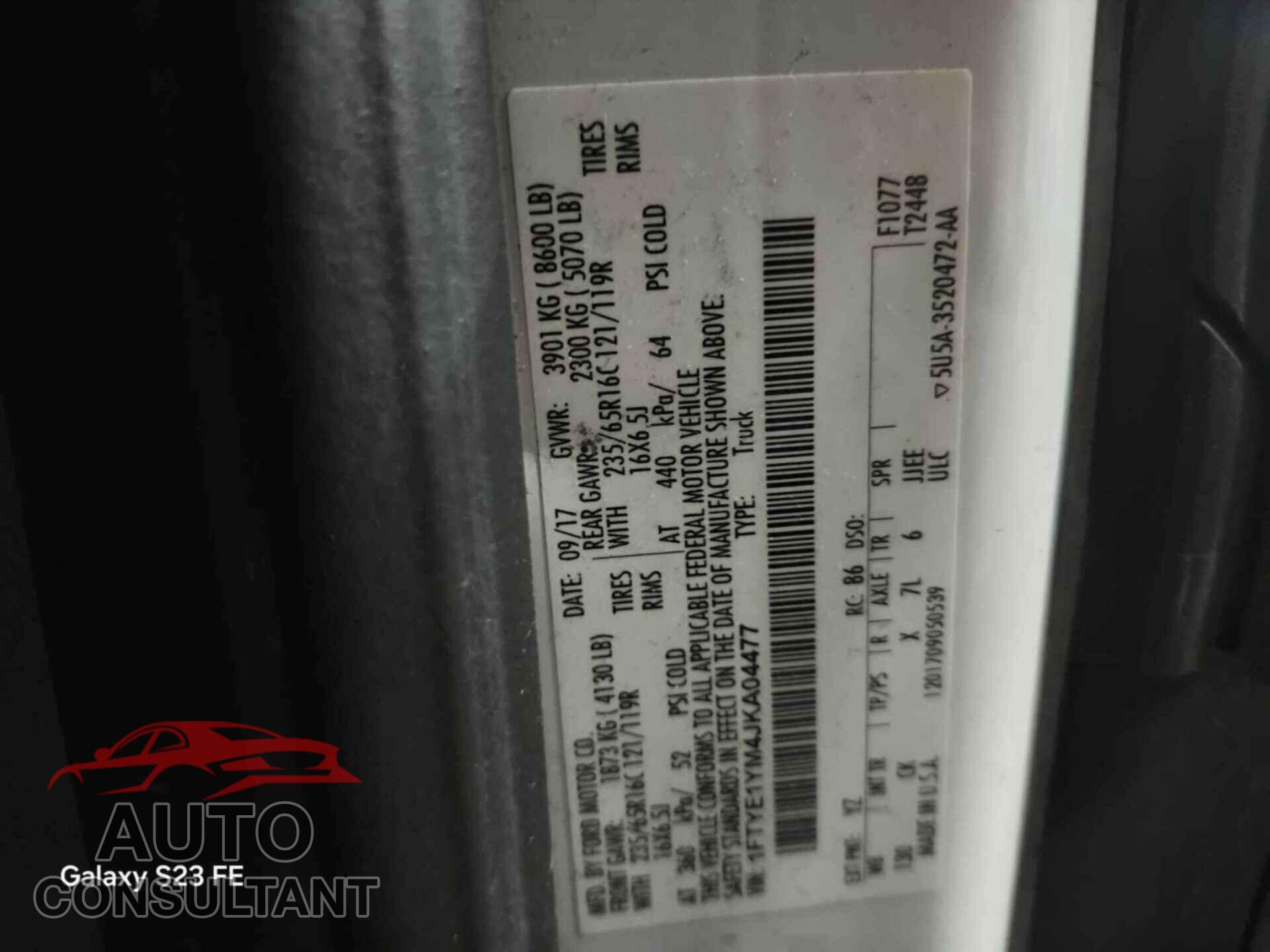 FORD TRANSIT-150 2018 - 1FTYE1YM4JKA04477