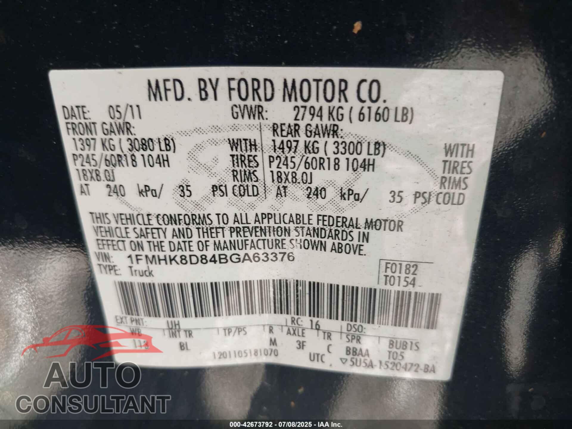 FORD EXPLORER 2011 - 1FMHK8D84BGA63376