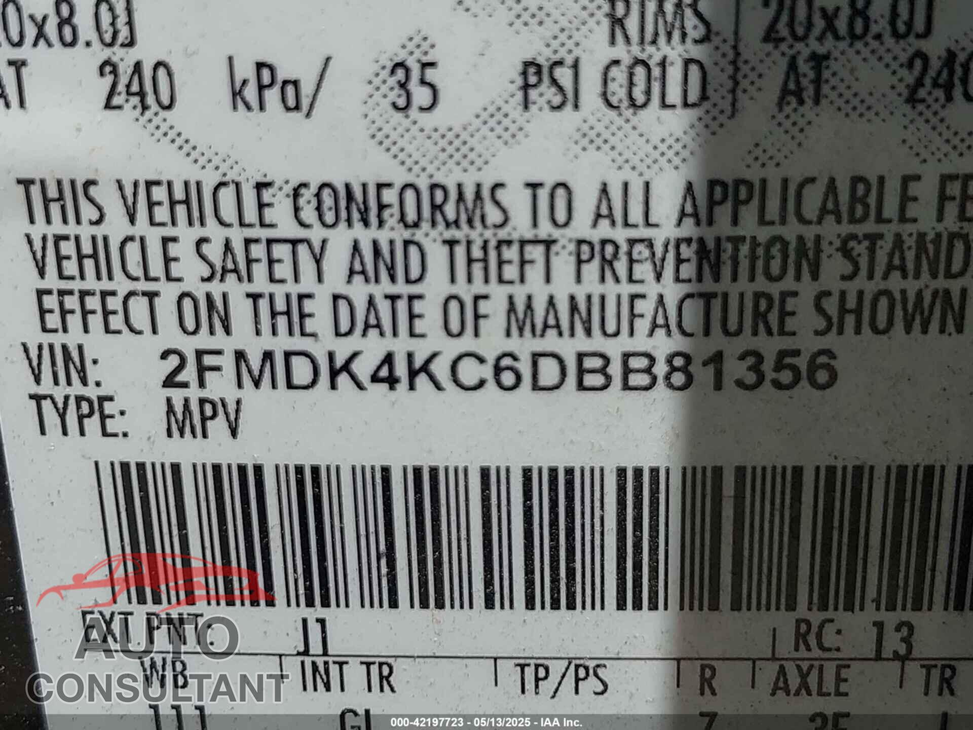 FORD EDGE 2013 - 2FMDK4KC6DBB81356